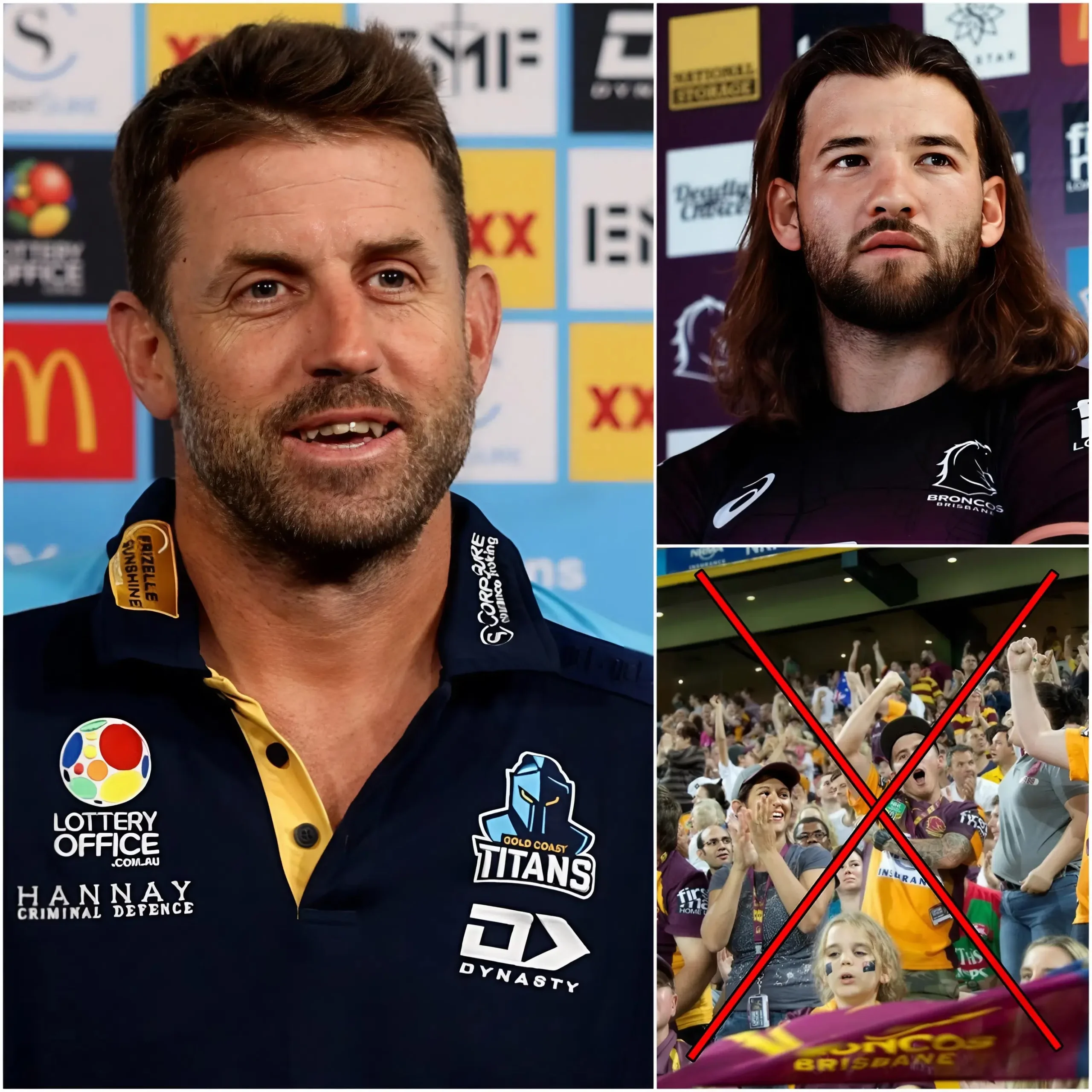 Cover Image for BREAKING NEWS: Gold Coast Titans head coach Josh Hannay has proposed banning all Brisbane Broncos fans from entering the Titans’ Robina stadium for what many are calling a completely unreasonable reason. Immediately, Broncos star Patrick Carrigan fired back with a sharp 15-word response aimed directly at Hannay, sparking a massive wave of criticism toward the Titans…