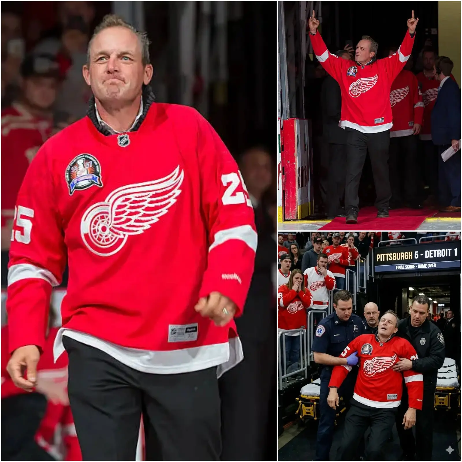 Cover Image for 😱 Minutes ago: Silence and a sense of collapse enveloped the stadium during the Pittsburgh Penguins vs. Detroit Red Wings game as legend Darren McCarty suddenly collapsed on the ice.