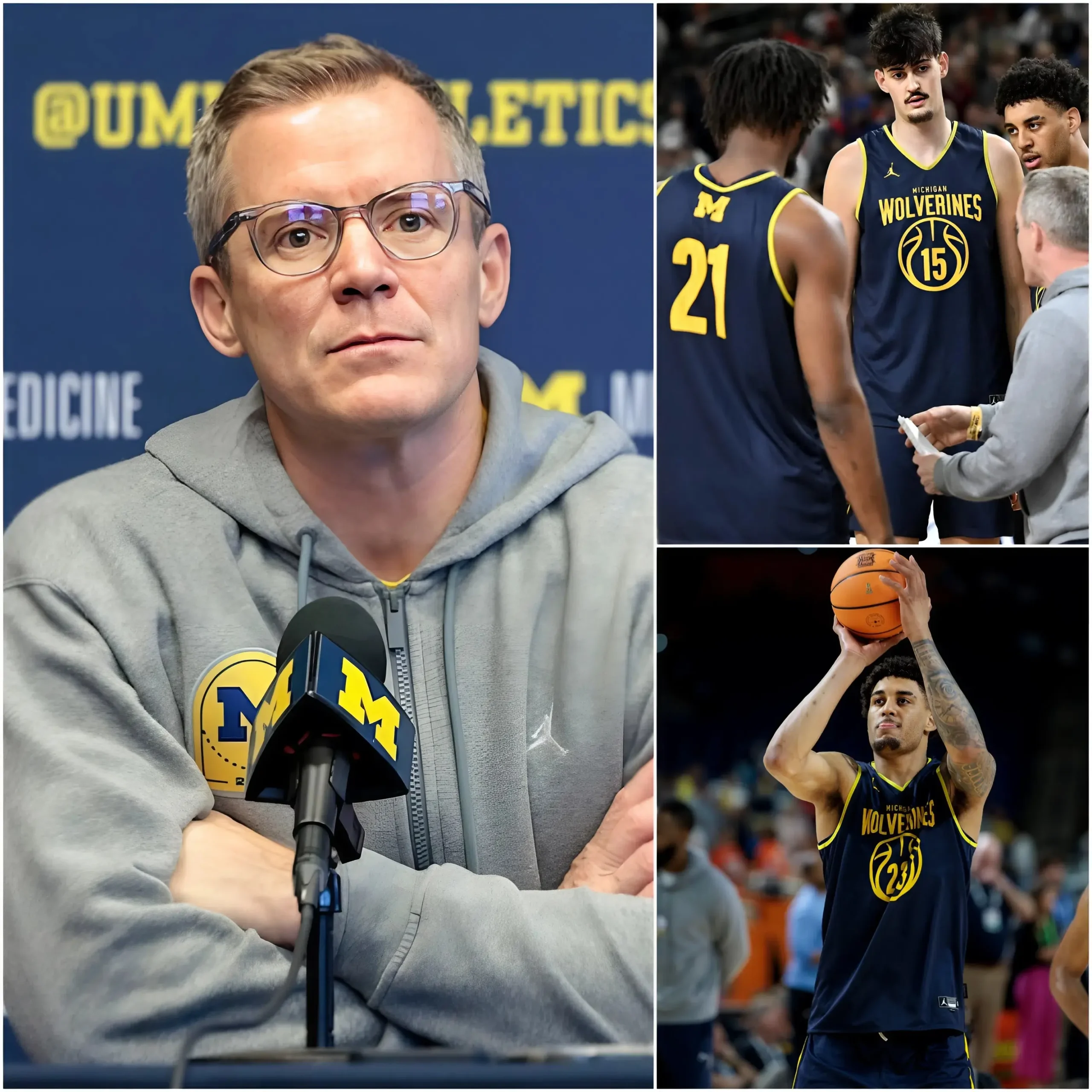 Cover Image for 🚨BREAKING NEWS: Head coach Dusty May has announced the lineup for the crucial semifinal matchup between Michigan Wolverines and Arizona Wildcats. However, the surprising absence of four KEY players from Michigan has left fans deeply concerned…