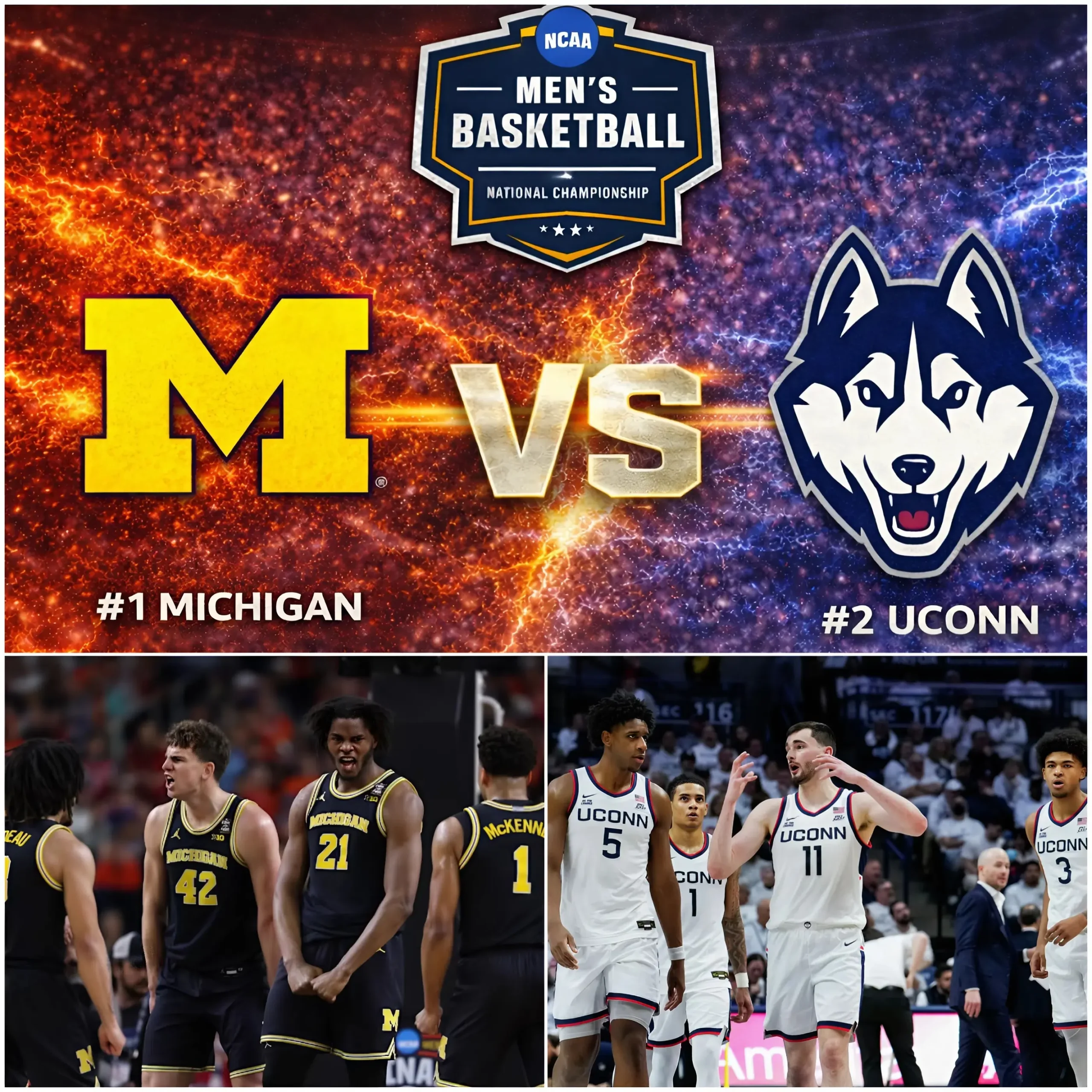 Cover Image for 🚨BREAKING UPDATE: The 2026 NCAA Basketball Championship game between the Michigan Wolverines and the UConn Huskies has been canceled and postponed to a later date due to an issue involving Michigan players, leaving millions of fans deeply concerned….