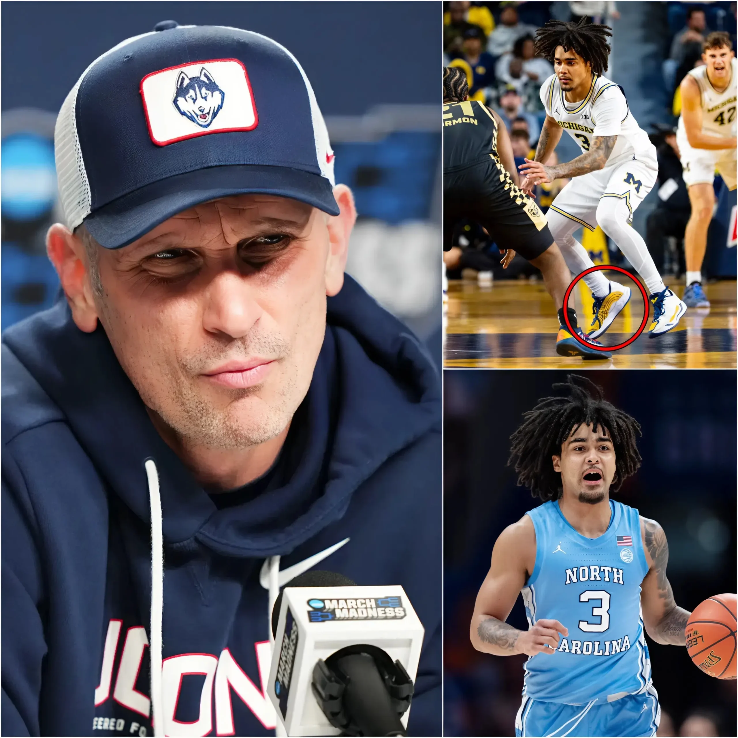 Cover Image for š„ SHOCKING INCIDENT AT NCAA: The head coach of the UConn Huskies menās basketball team, Dan Hurley, has directly accused Elliot Cadeau of using a tiny hidden microphone embedded in his shoe insole to
