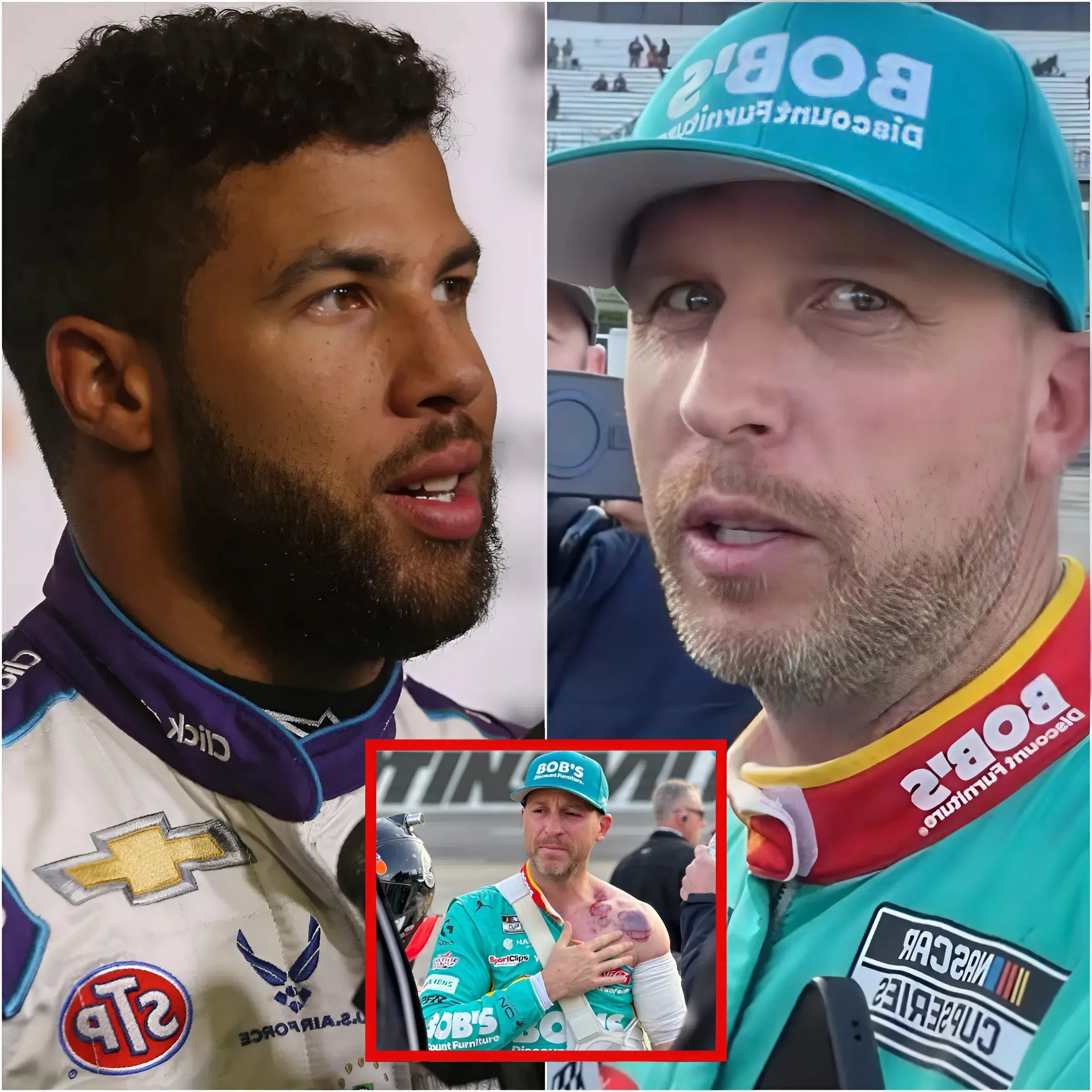 Cover Image for šØ āHEāS INJURED, HEāS GOING TO BE DISQUALIFIED SOONER OR LATER!ā ā Bubba Wallace Publicly Mocked Denny Hamlinās Condition To The Media, Causing A Storm In Nascar.