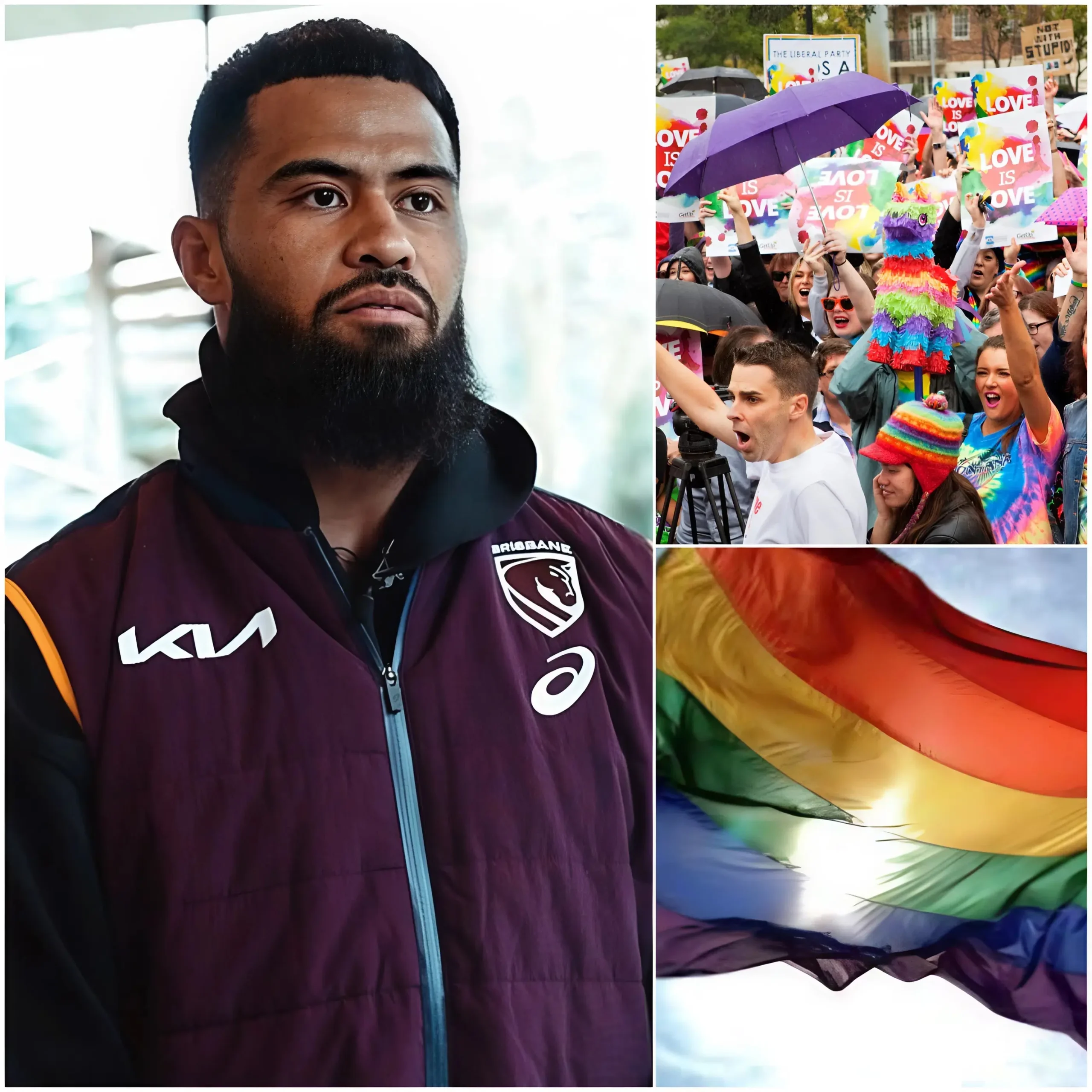 Cover Image for 🚨 BREAKING NEWS: Payne Haas of the Brisbane Broncos has publicly refused to wear a helmet or use any equipment featuring the L.G.B.T. rainbow symbol for the remainder of the season.