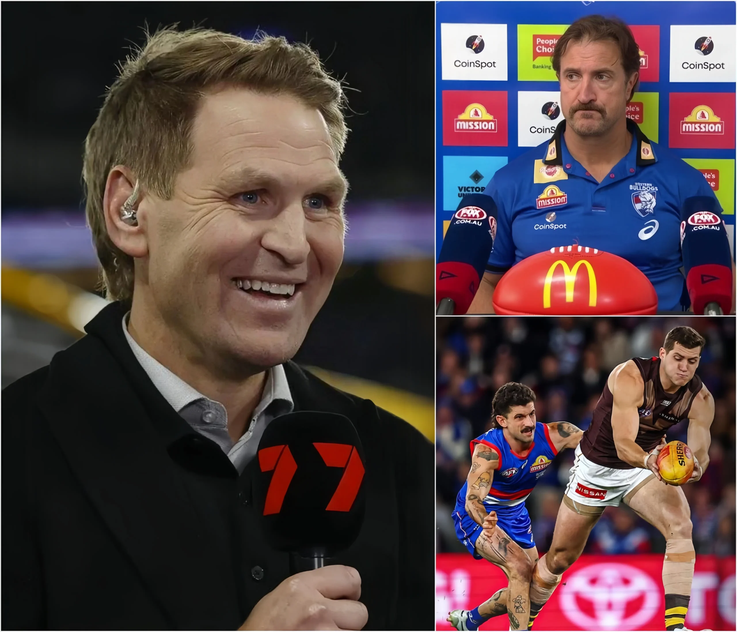 Cover Image for “SILENCE! WHO DO YOU THINK YOU ARE TO MAKE SUCH UNPROFESSIONAL COMMENTS?” The Seven Network studio fell silent as Western Bulldogs head coach Luke Beveridge exploded in anger, immediately shutting down all criticism.