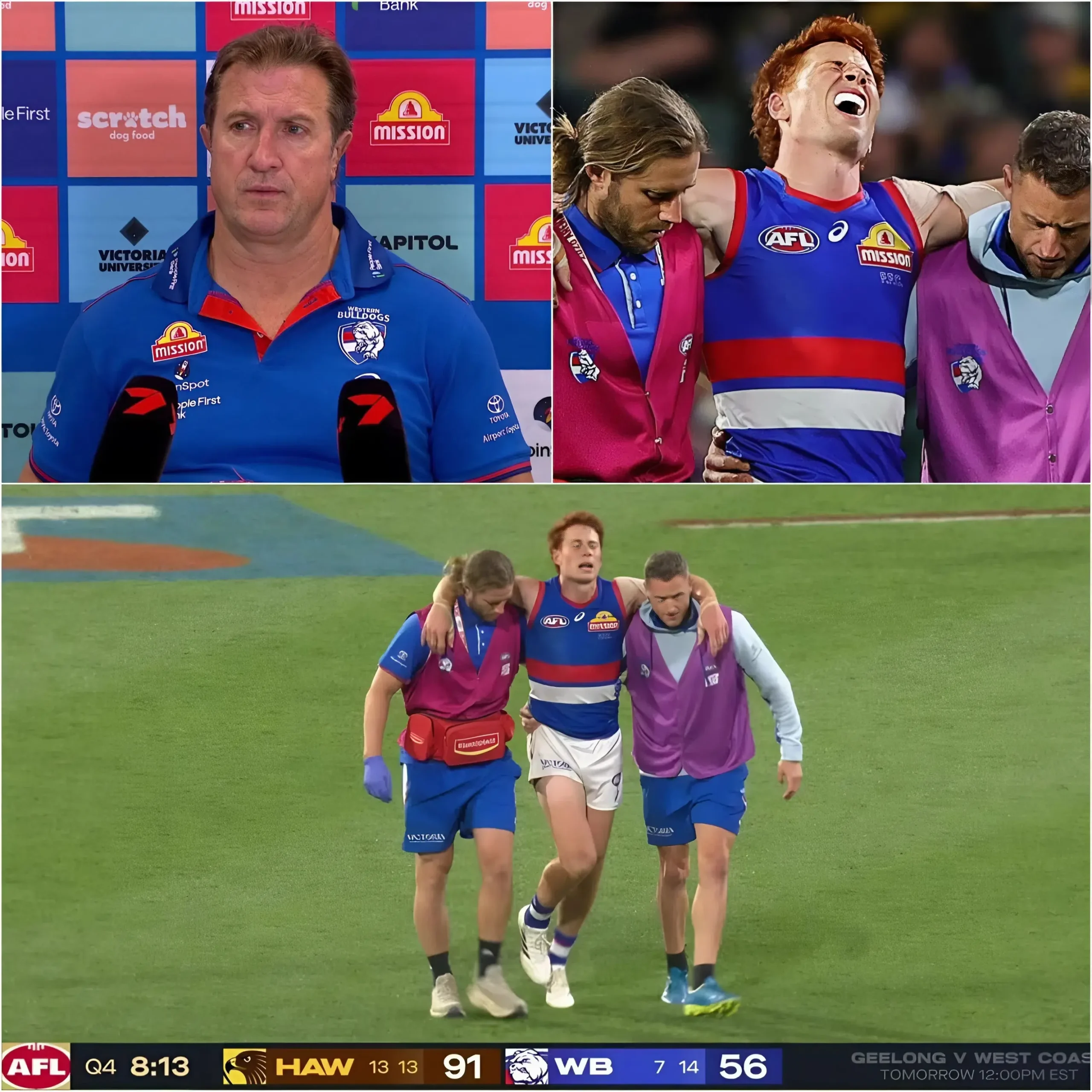 Cover Image for “SOMETHING ISN’T RIGHT HERE!” – Head coach Luke Beveridge has left Bulldogs fans worried after revealing Ed Richards’ unusual injury situation following the loss to Hawthorn.