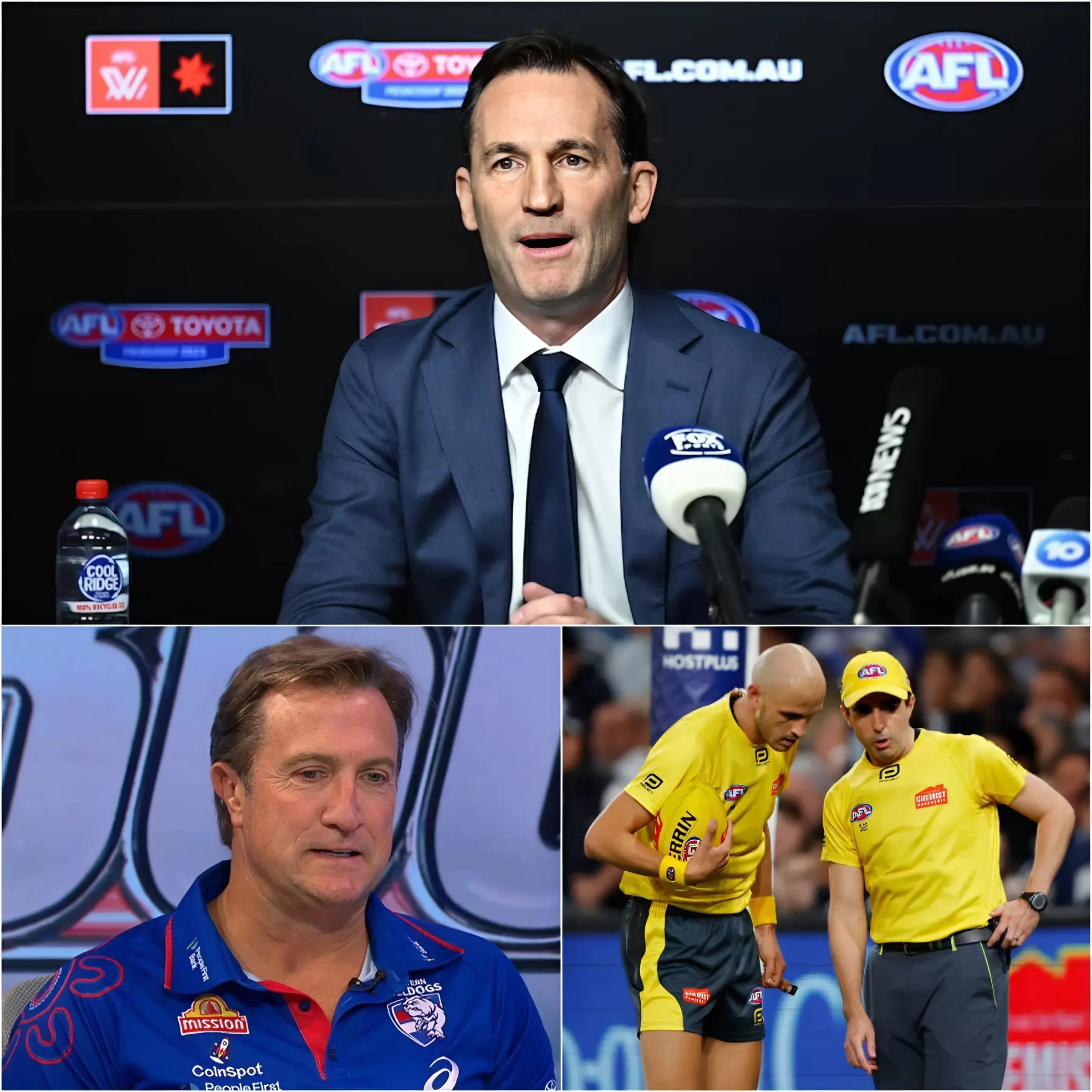 Cover Image for “WE ARE TRULY SORRY!” — AFL CEO Andrew Dillon has officially issued an apology to Western Bulldogs players and coaching staff following a series of controversial umpiring errors, admitting he felt “deeply frustrated” after reviewing the match