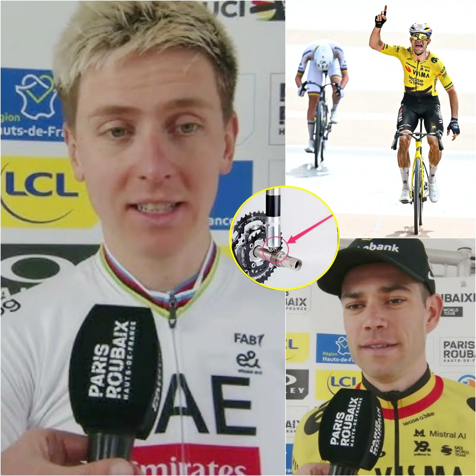 Cover Image for đŽââïžđŽââïž Â« IL A TRICHĂ ! » Le lendemain de sa dĂ©faite humiliante face Ă Wout van Aert Ă Paris-Roubaix, Tadej PogaÄar, le visage rouge de colĂšre, pointa du doigt Wout van Aert et accusa haut et fort le coureur belge dâavoir utilisĂ© un « moteur modifiĂ© ».