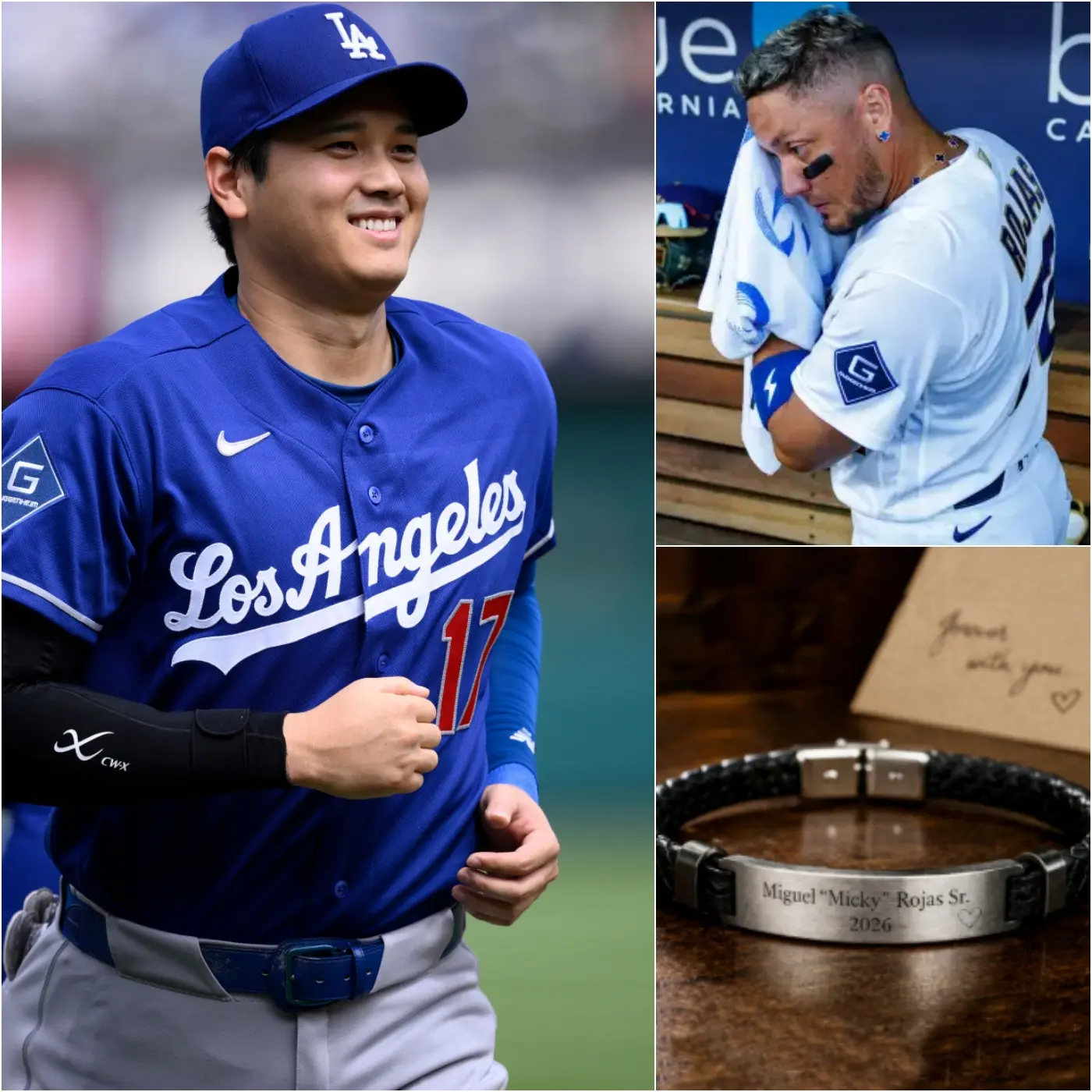 Cover Image for GOOD NEWS: Shohei Ohtani offered a deeply personal gesture to Miguel Rojas, presenting him with a bracelet engraved with the name of his recently departed father—an act of compassion that moved the entire Los Angeles Dodgers clubhouse to tears.