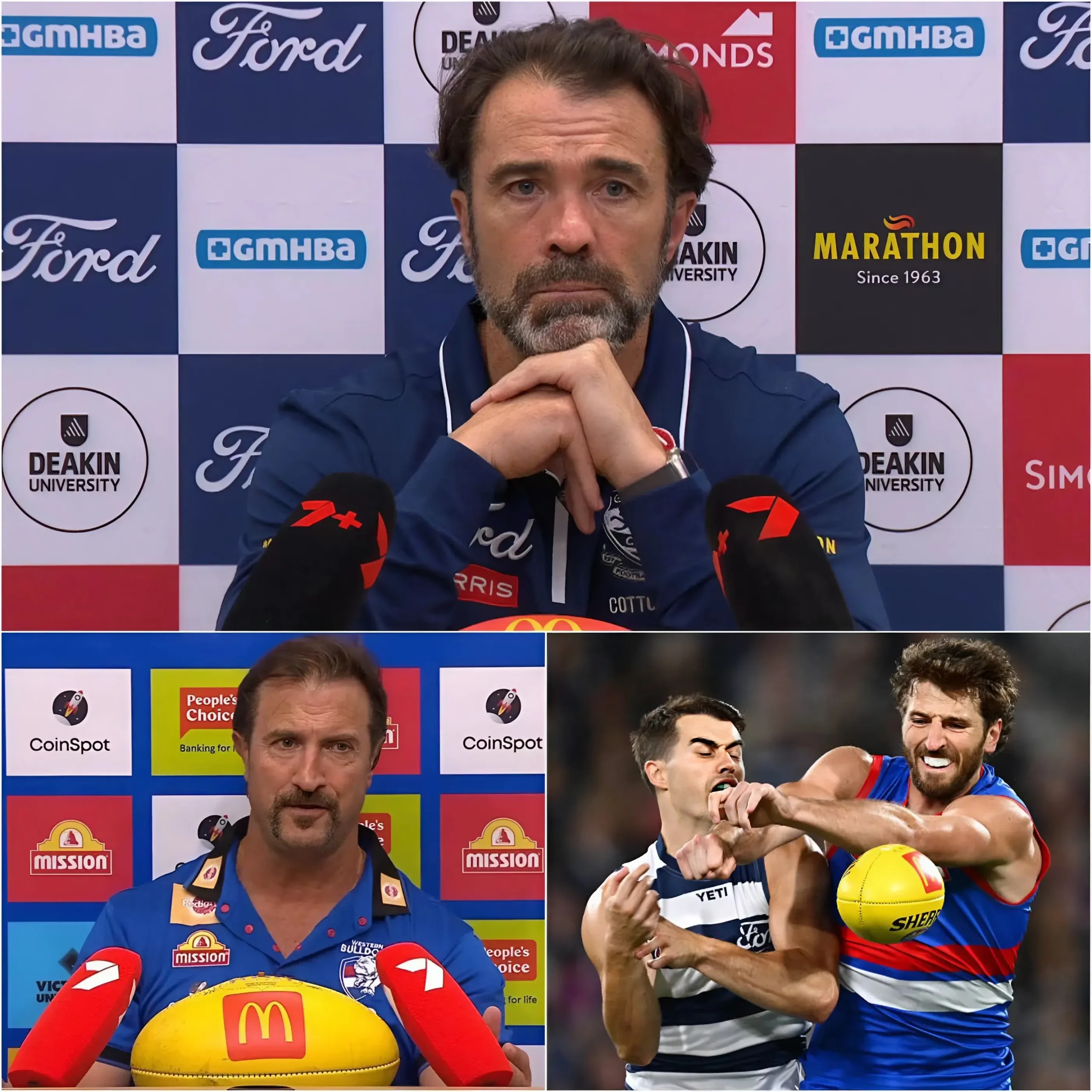Cover Image for “HE DOESN’T DESERVE MY RESPECT.” With just that one explosive sentence, Geelong Cats head coach Chris Scott ignited a media firestorm after the Bulldogs’ crushing 56-131 loss to Geelong. Scott’s cryptic comment was aimed squarely at Marcus Bontempelli, leaving fans and analysts alike wondering what exactly happened behind the scenes.
