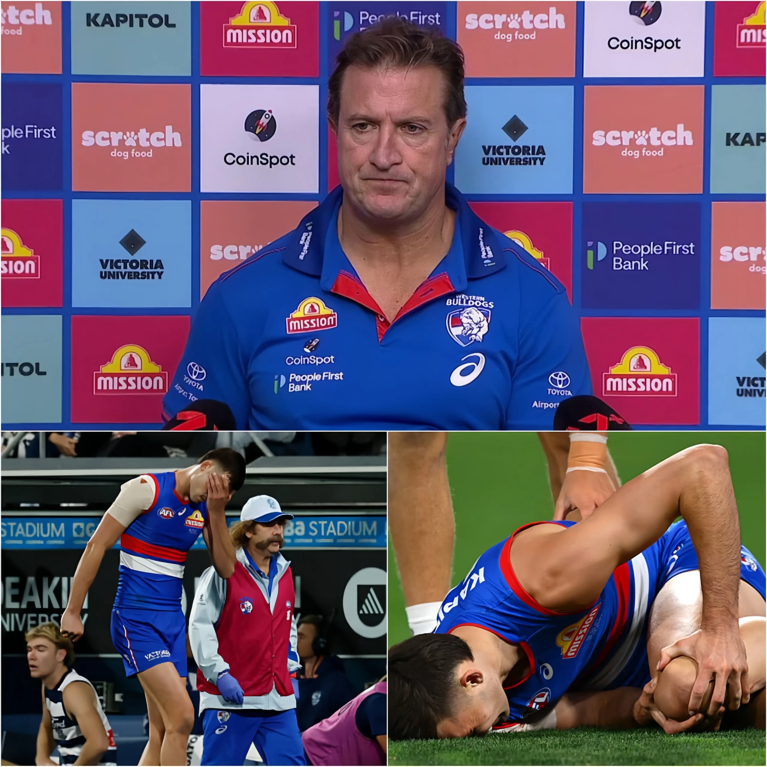 Cover Image for BREAKING NEWS: Luke Beveridge, head coach of the Western Bulldogs, burst into tears after the humiliating 56-131 loss to Geelong. “We have lost a decisive player in the match — Sam Darcy — after he suffered a serious injury during the game and had to receive urgent medical attention.