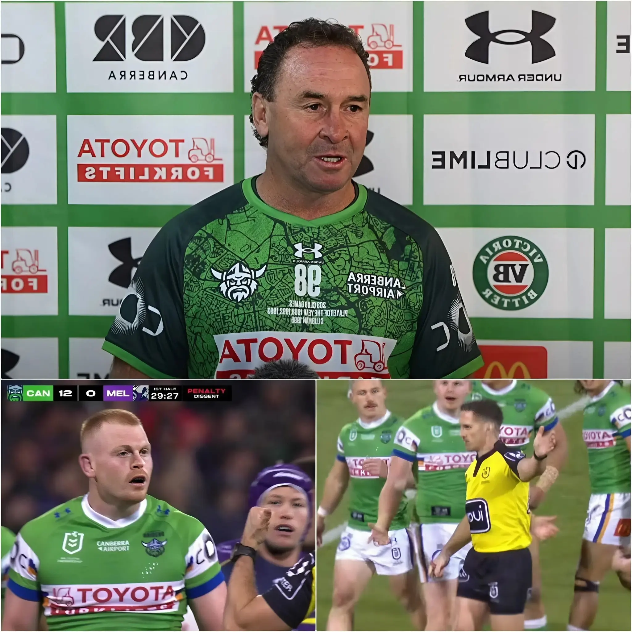Cover Image for BREAKING NEWS: Immediately after the match between the Canberra Raiders and the Storm, head coach Ricky Stuart officially filed a complaint with the NRL regarding the referee of the game, focusing on the most controversial incident when Corey Horsburgh received a yellow card (sin-bin) for dissent.