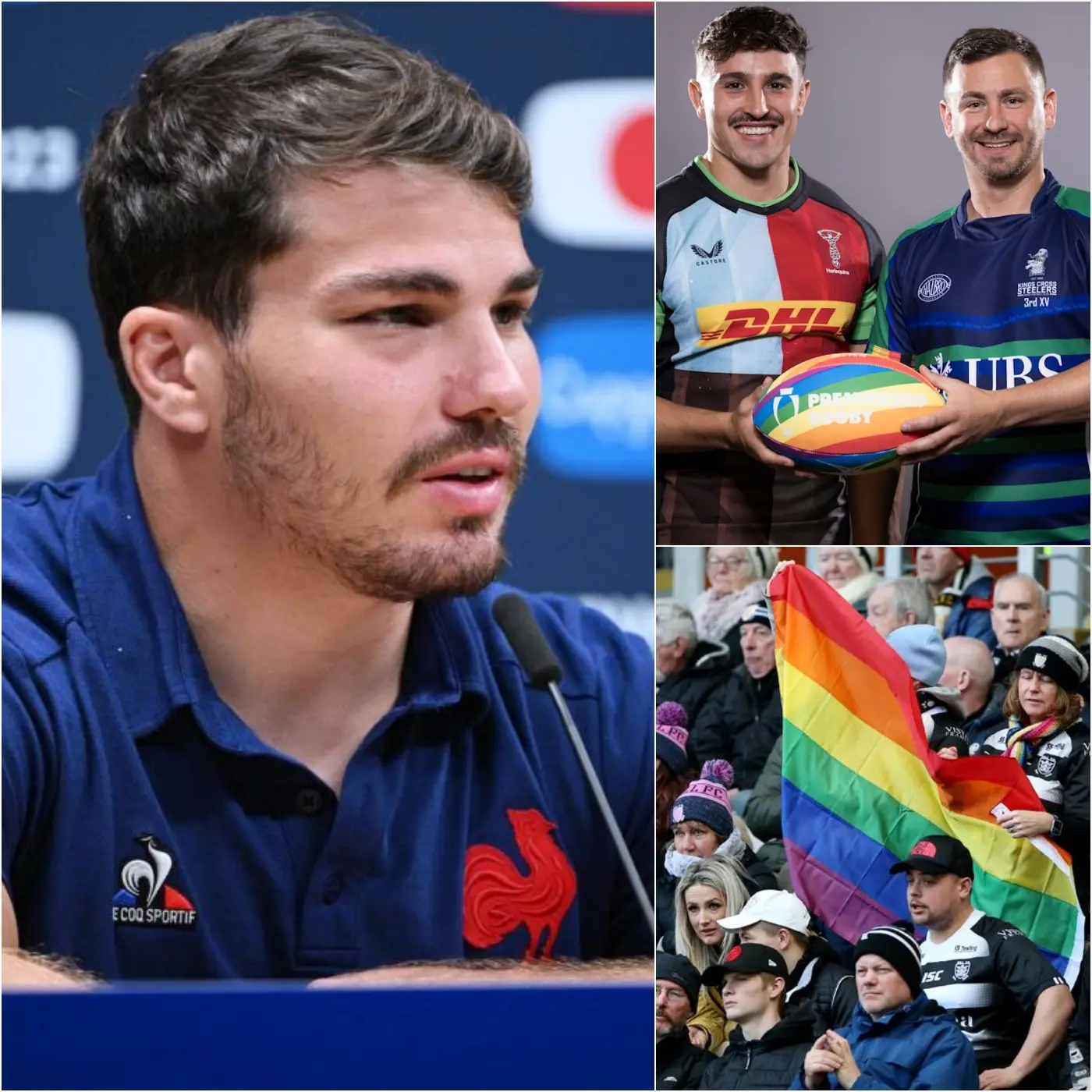 Cover Image for 🌈INFO FLASH RUGBY 🚨 Antoine Dupont, capitaine du Stade Toulousain, ne portera pas le brassard arc-en-ciel LGBT jusqu’à la fin de la saison. Le joueur français a expliqué sa position en termes forts