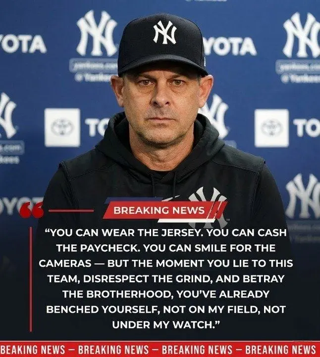 Cover Image for BREAKING: New York Yankees manager Aaron Boone has stunned the MLB world by disciplining several players after reports surfaced that they were out late at a Manhattan nightclub — just hours after missing a team workout earlier that day, citing “health reasons.”