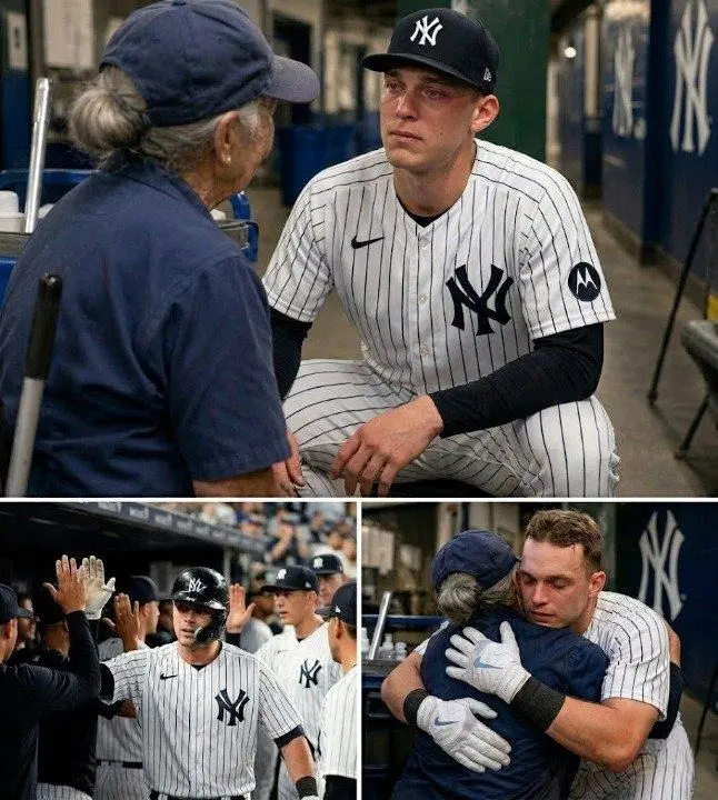 Cover Image for New York Yankees’ Ben Rice Breaks Down in Clubhouse After Emotional Encounter — $150,000 Gift to Elderly Staff Member Leaves MLB Speechless