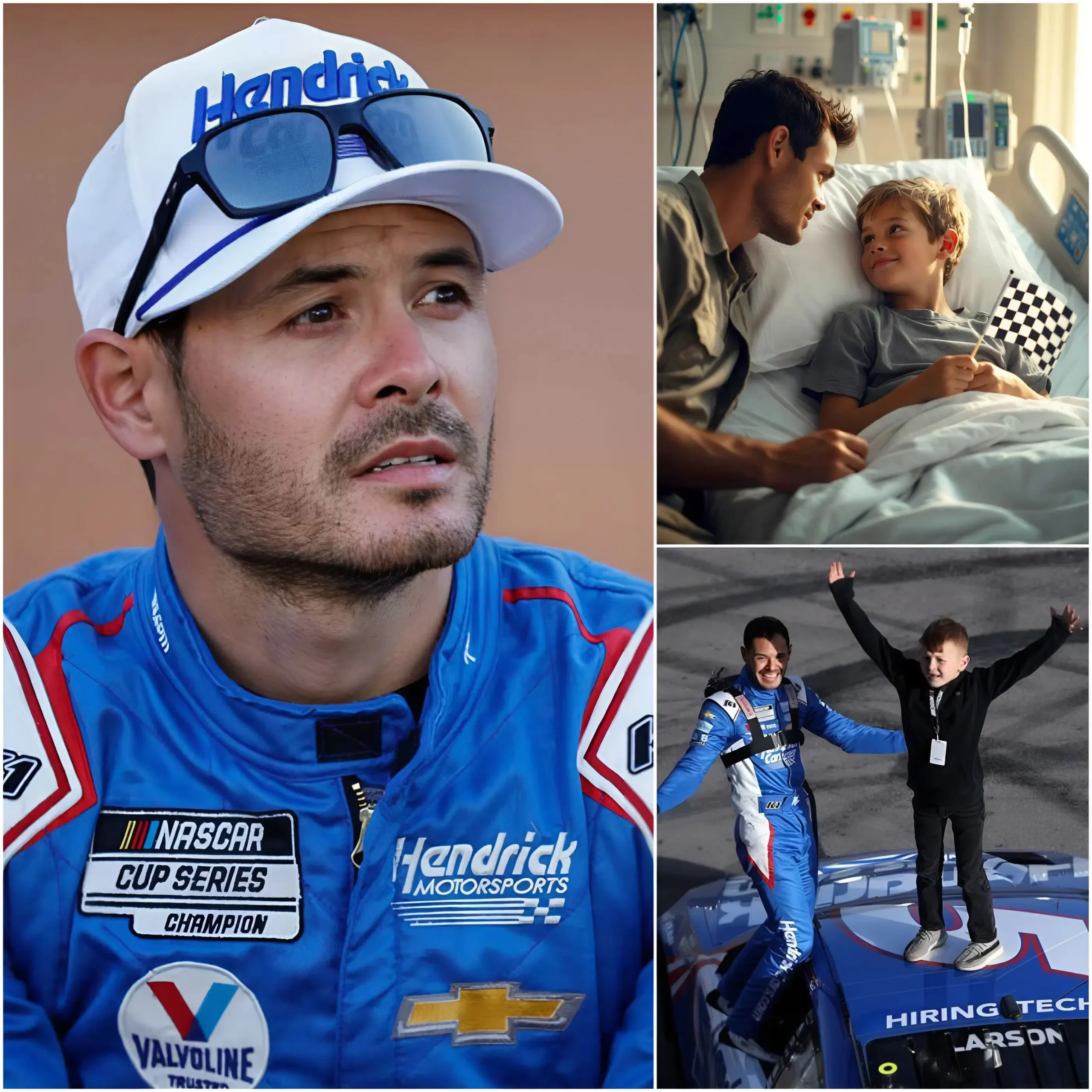 Cover Image for 🚨 “If only I could take his place!” – Kyle Larson suddenly collapsed during a practice session after receiving an urgent call concerning his son, Owen Larson.