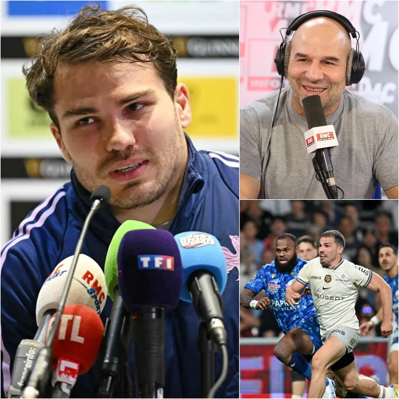 Cover Image for « DE QUEL DROIT ME JUGER ! » Le capitaine Antoine Dupont a lancé une réplique cinglante au commentateur de RMC Sport, Vincent Moscato, lors d’une altercation houleuse qui a secoué le monde du rugby français