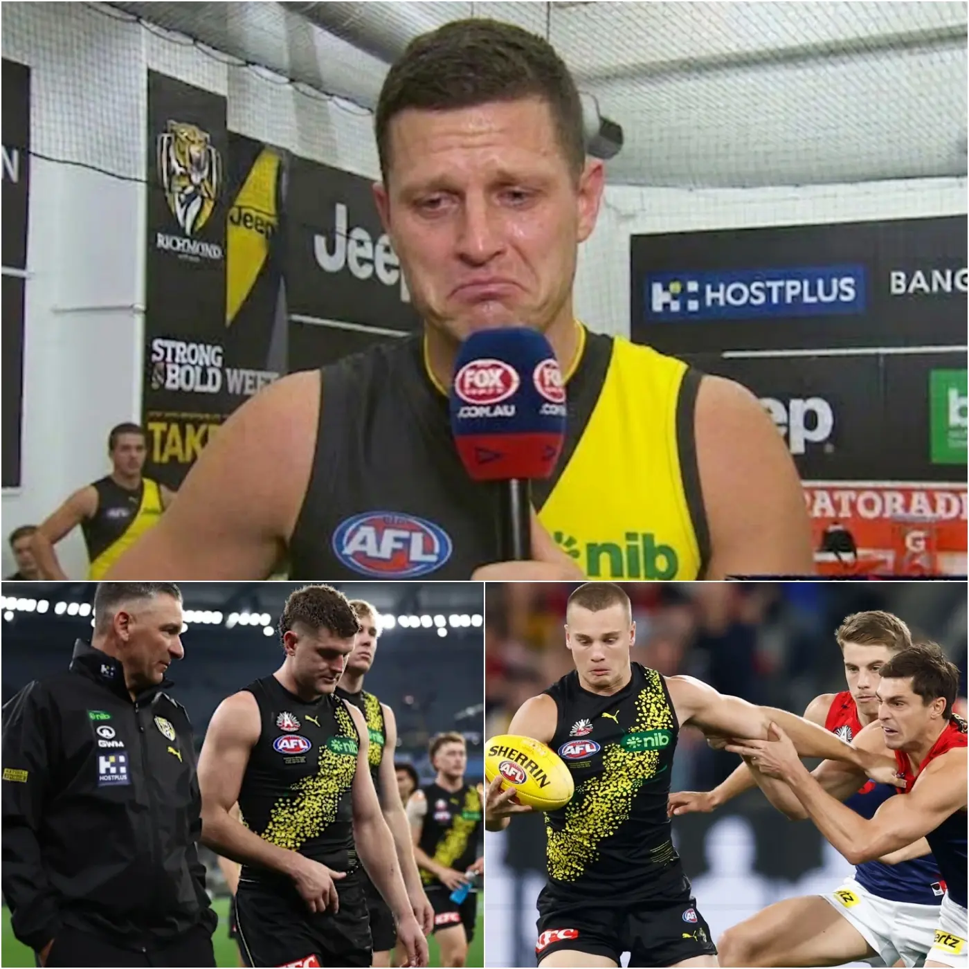 Cover Image for 😢 HEARTBREAKING MOMENT: After witnessing Richmond suffer a painful 72-126 defeat against the Melbourne Demons in Round 7 while he himself was unable to play at 100%, Jacob Hopper blamed himself and broke down in tears during an emotional confession