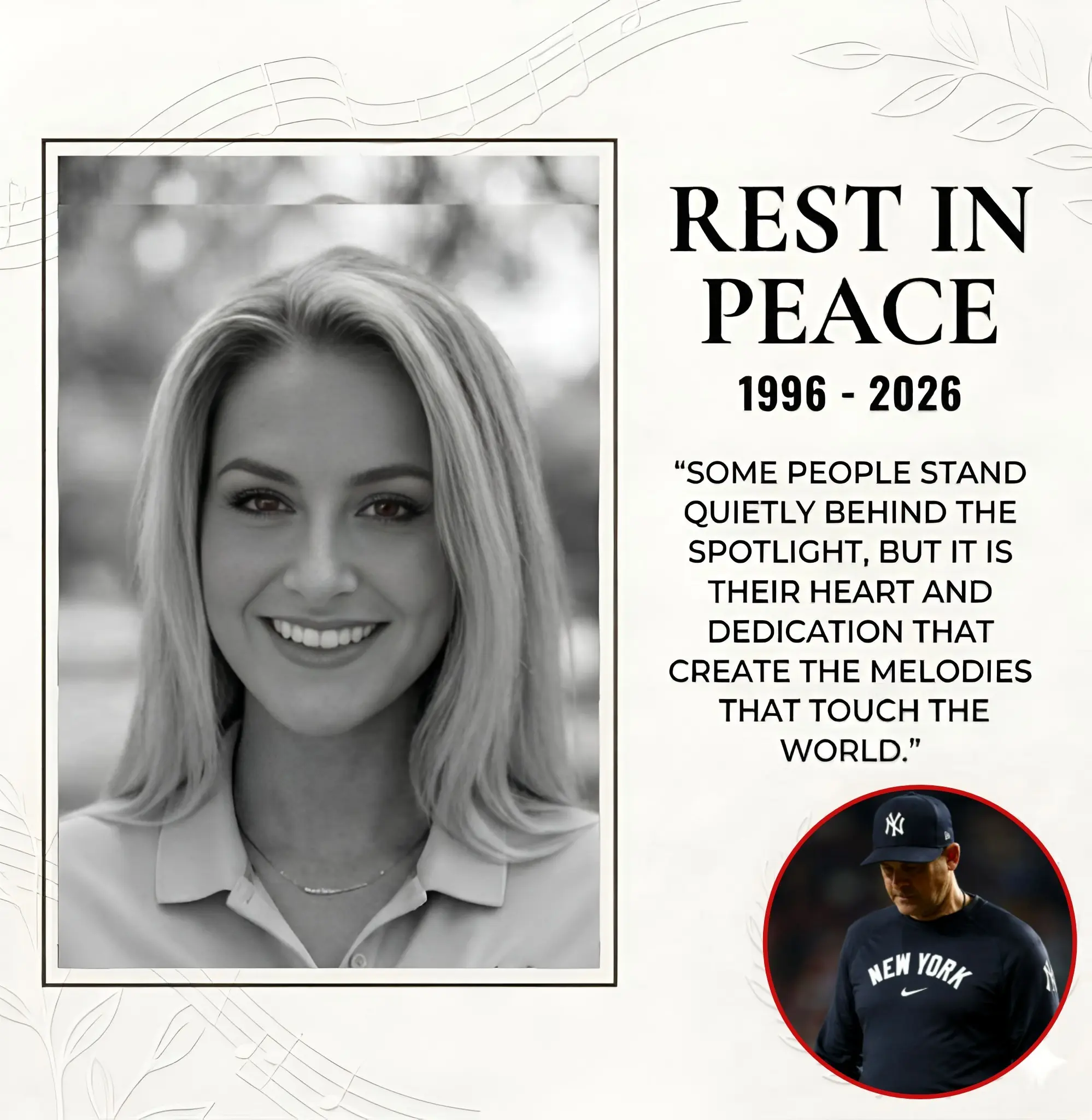 Cover Image for A longtime assistant to Aaron Boone of the New York Yankees—someone who dedicated years of service to the organization and her colleagues—has tragically passed away at the age of 30 following a heartbreaking family incident, leaving behind a 3-year-old child.