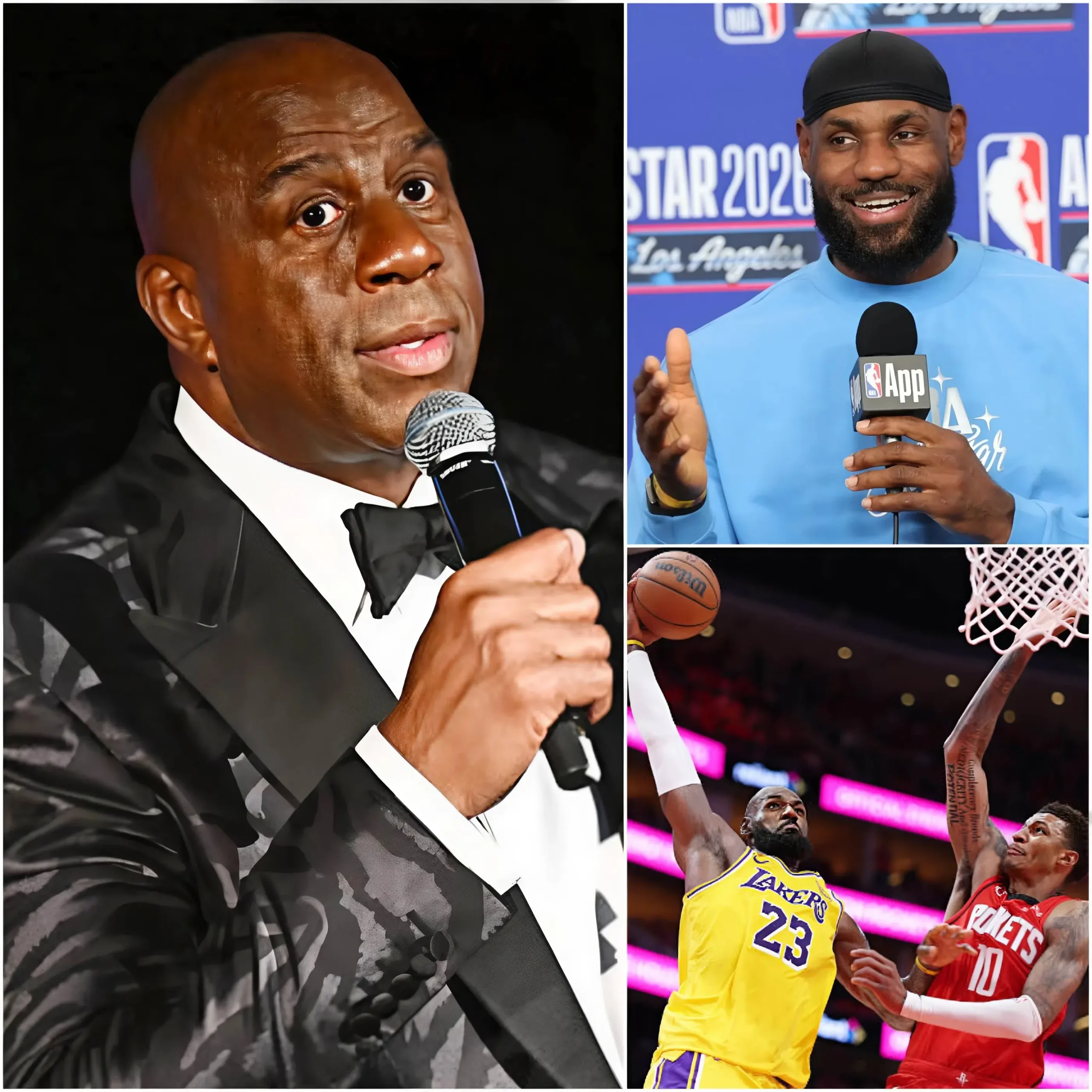 Cover Image for 🏀 “He is not just number one… he is rewriting NBA history in a way even I never expected.” Magic Johnson just sent an emotional message to LeBron James right after the victory against the Houston Rockets.