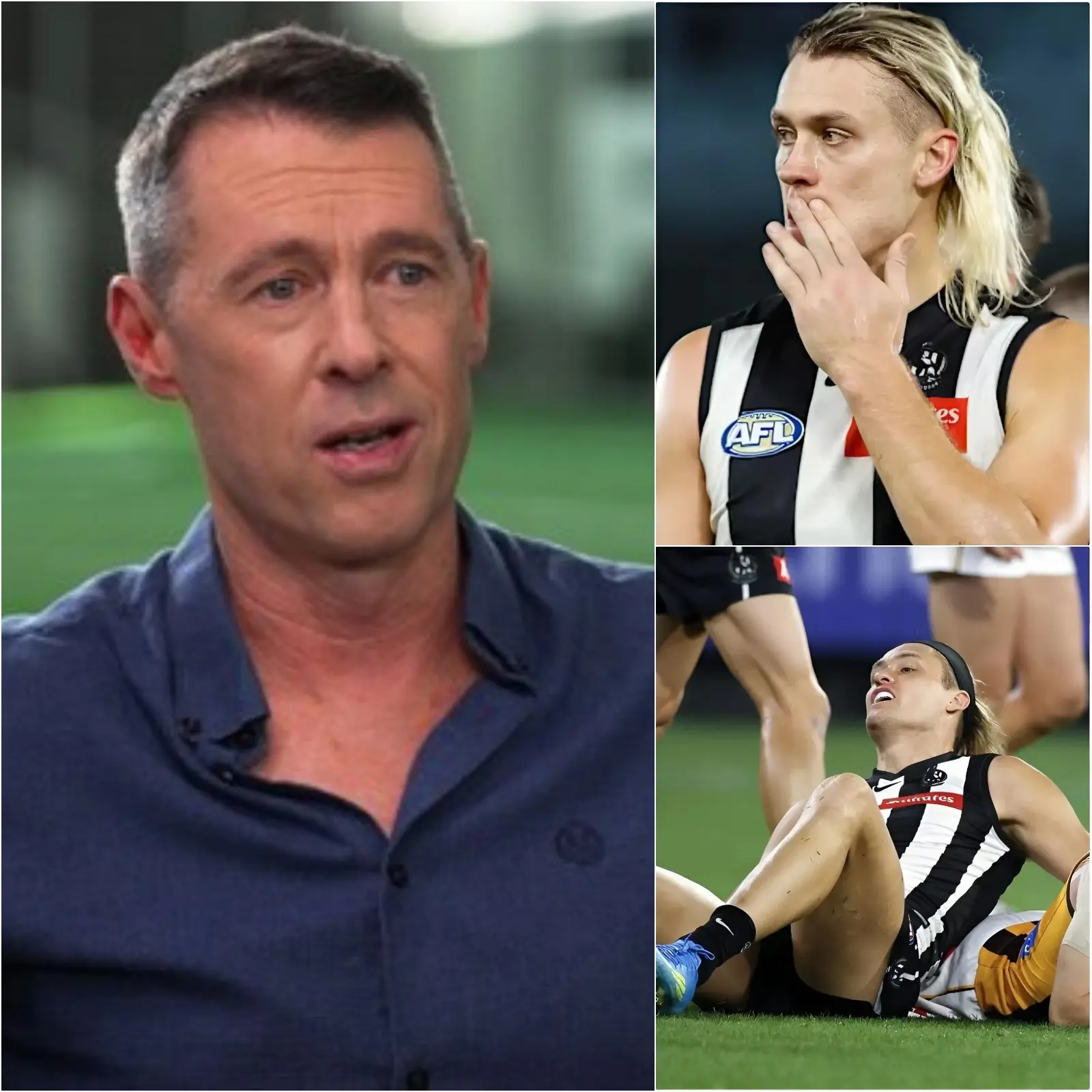 Cover Image for “PLEASE FORGIVE ME, HE’S ONLY 30 YEARS OLD” – Craig McRae, head coach of Collingwood Football Club, broke down in tears while speaking about captain Darcy Moore’s condition after the draw against the Hawthorn Hawks in Round 8.