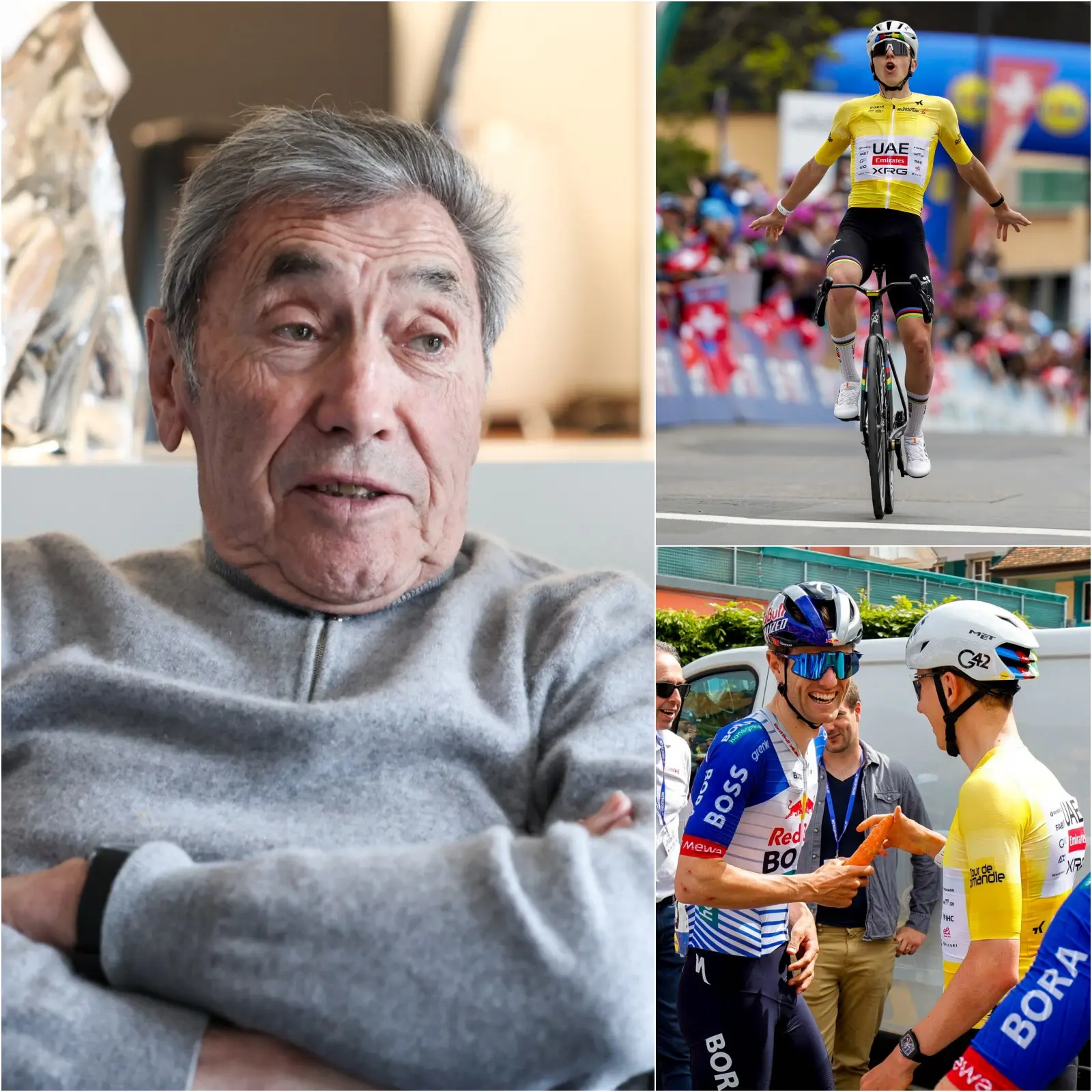 Cover Image for 🚨« IL EST DANS UNE CLASSE DIFFÉRENTE, UN COUREUR D’UNE TELLE EXCELLENTE DOIT ÊTRE APPRÉCIÉ PLUTÔT QUE COMPARÉ AUX AUTRES » La légende Eddy Merckx a partagé ce message après avoir vu Tadej Pogačar remporter la 4e étape du Tour de Romandie 2026.