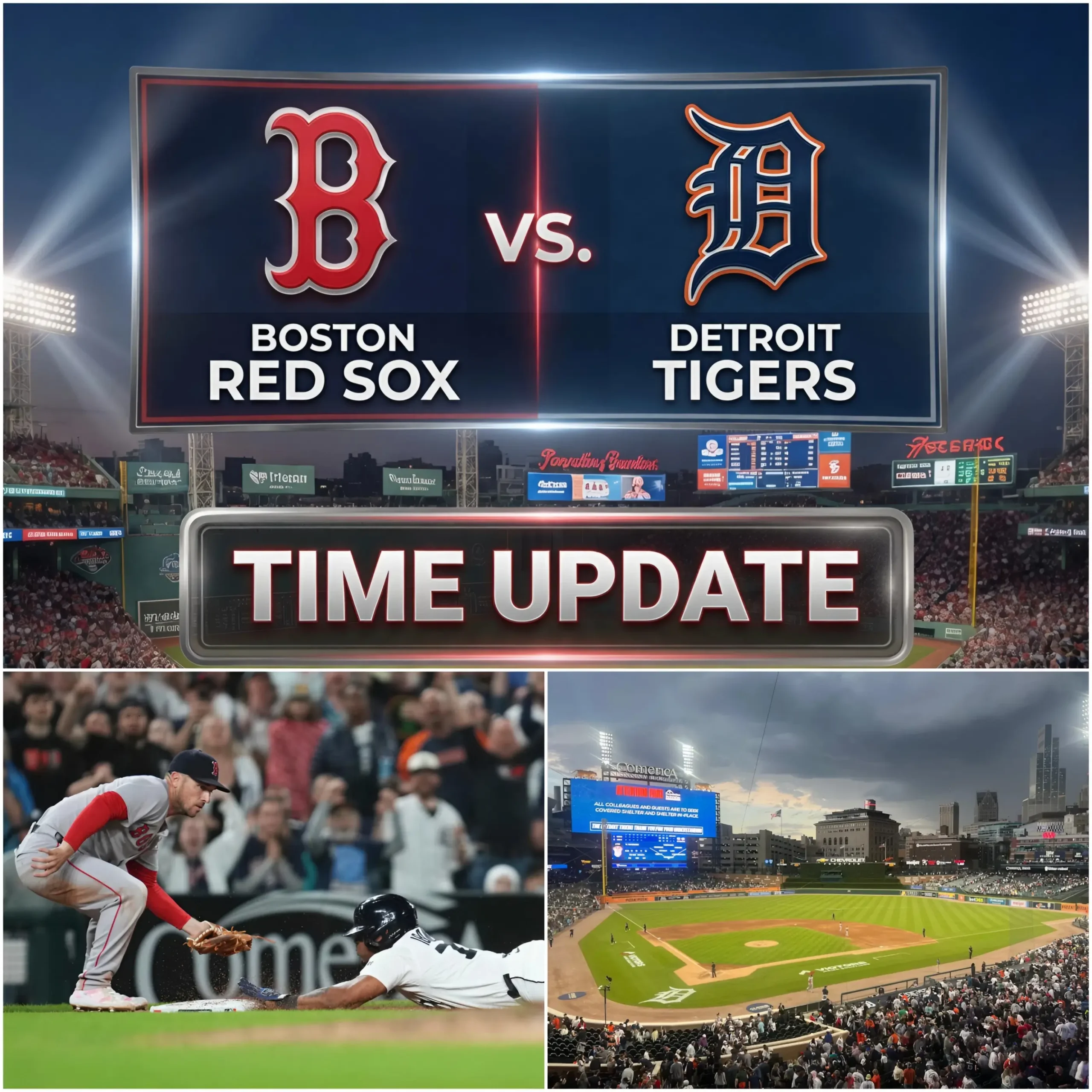Cover Image for 🚨 SCHEDULE CHANGE: Boston Red Sox vs Detroit Tigers The highly anticipated MLB matchup between the Boston Red Sox and Detroit Tigers has been officially rescheduled to a new start time.