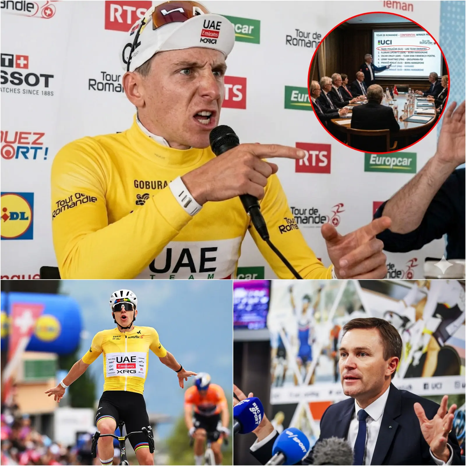 Cover Image for DERNIÈRES NOUVELLES 🛑 : « C’EST UNE COURSE AU POUVOIR, ET CE N’EST PLUS JUSTE UNE COURSE… » — Le cycliste Tadej Pogačar a vivement critiqué et accusé directement l’UCI et les organisateurs du Tour de Romandie d’avoir « dissimulé une grave erreur »