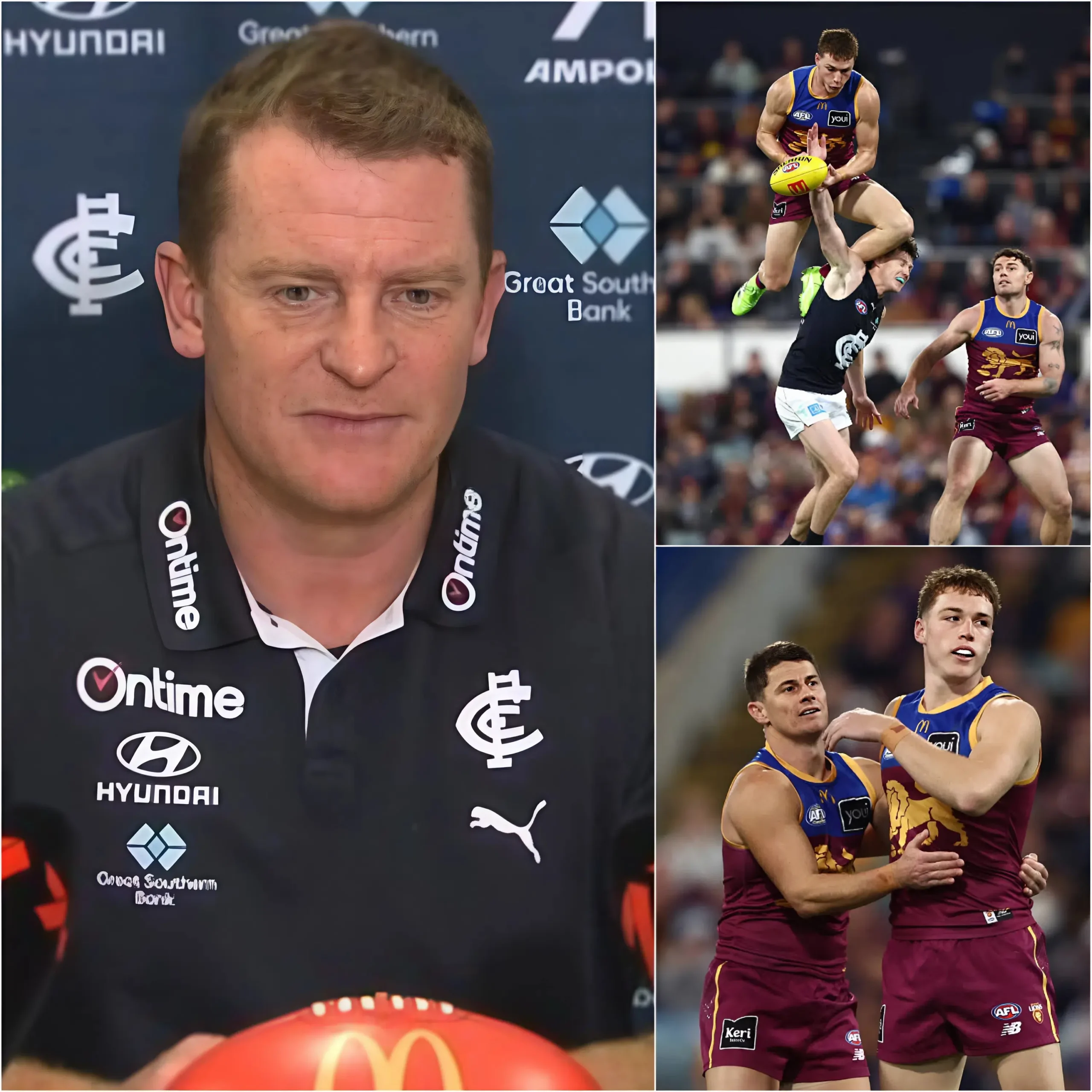Cover Image for “He was a beast today, we tried everything but couldn’t stop him…”. Carlton head coach Michael Voss praised the outstanding performance of a young player, highlighting his superb goal-scoring skills and spatial awareness in the Brisbane Lions’ lineup today.