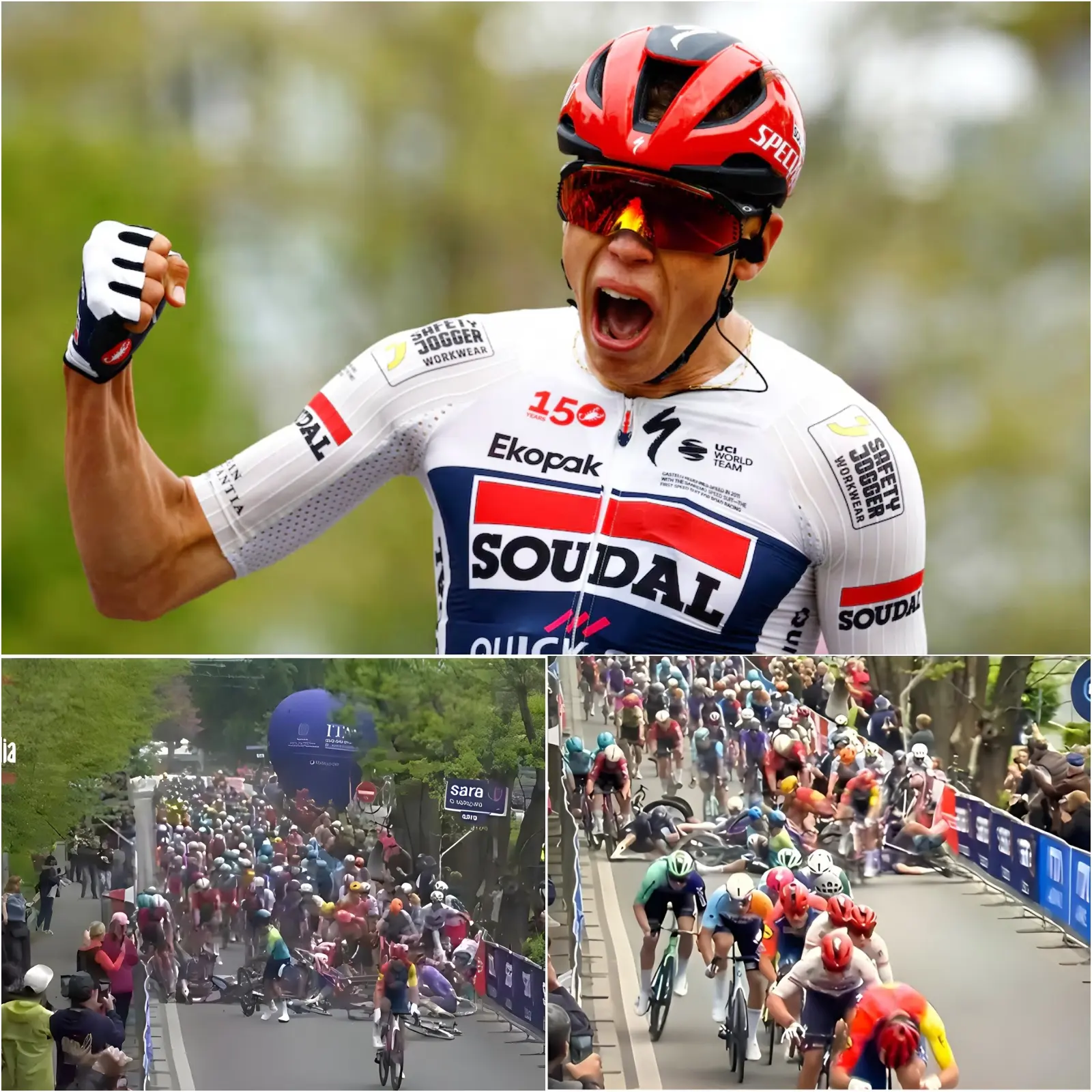 Cover Image for 🚨 UN CHOC TERRIFIANT AU GIRO D’ITALIA : Paul Magnier (22 ans) venait de franchir la ligne d’arrivée sous les acclamations triomphales, mais juste derrière lui, c’était un véritable champ de bataille ! Une collision effroyable a mis fin au sprint final des superstars.