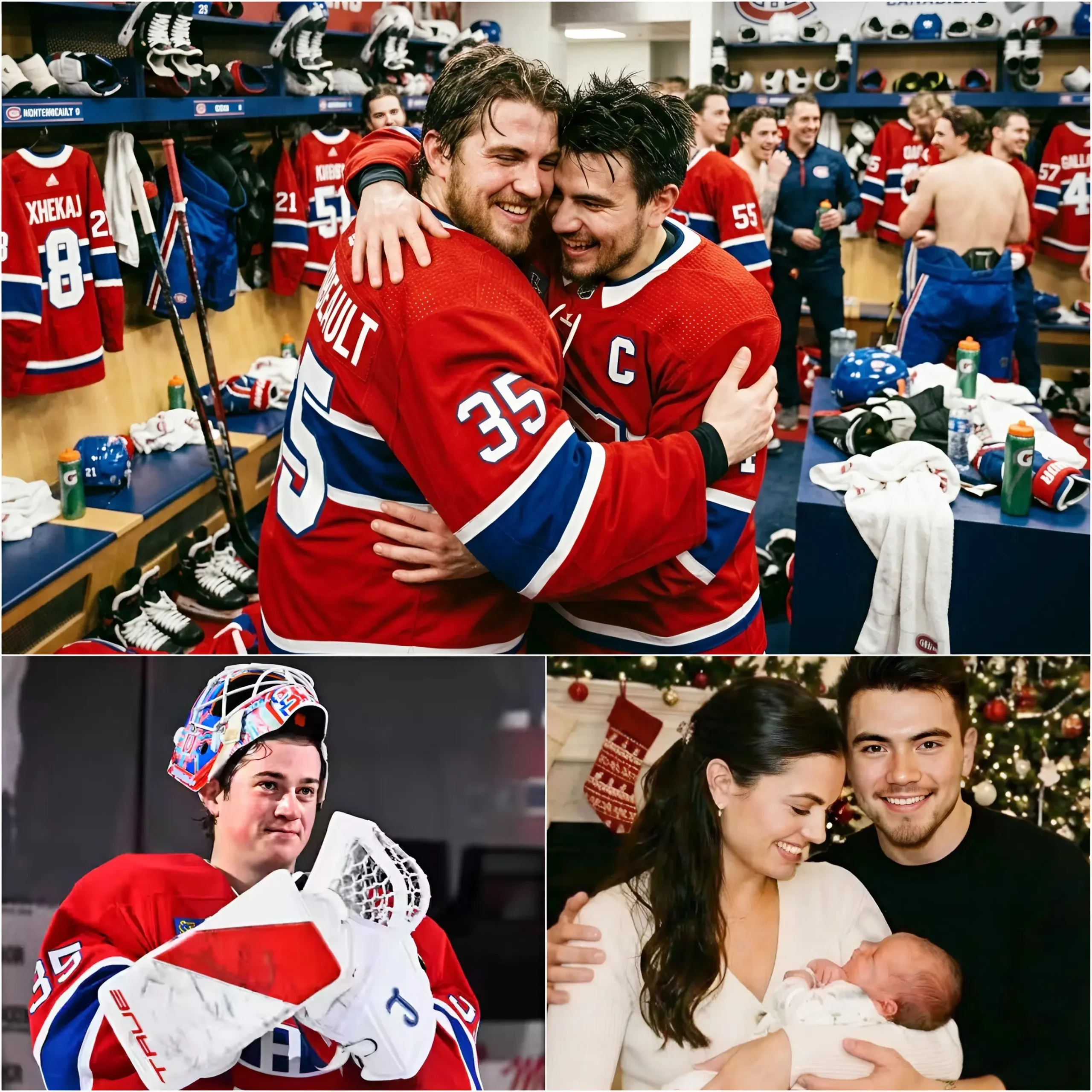 Cover Image for « Gagnons ensemble pour offrir la victoire à nos enfants » Samuel Montembeault a soudainement offert à la fille nouveau-née de Nick Suzuki une petite boîte soigneusement emballée. Sans bruit, sans ostentation, mais suffisamment pour attirer l’attention de toute