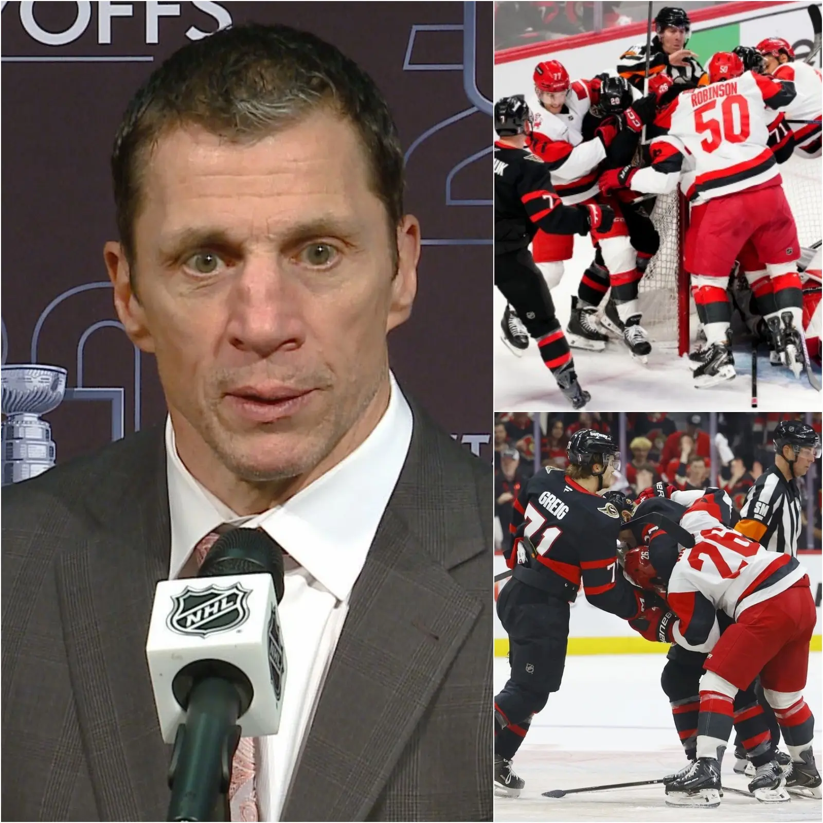 Cover Image for “HE IS A DISGRACE TO THE NHL” Carolina Hurricanes head coach Rod Brind’Amou has announced he will officially file a complaint with the NHL Commissioner following a major brawl that erupted on the sidelines between players from both teams.