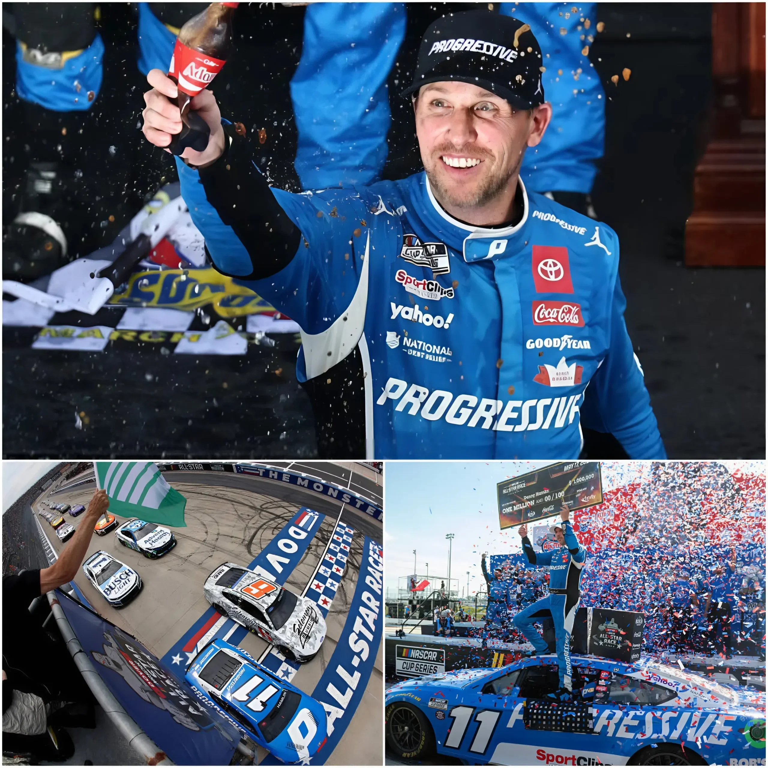 Cover Image for 💥🏎️ “THE ENTIRE PADDOCK STOOD IN SILENCE…” — Just moments after his emotional victory at the All-Star Race, Denny Hamlin shocked the entire NASCAR world with a trembling post-race confession that nobody expected to hear.