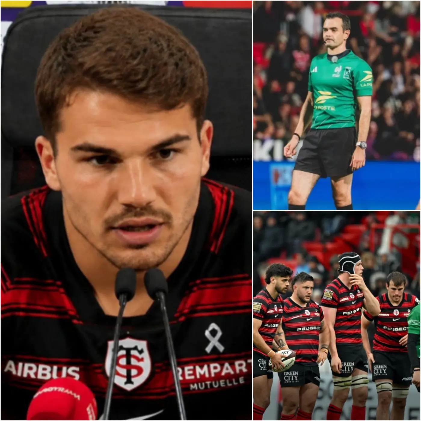 Cover Image for Après la lourde défaite 10–38 face à La Rochelle, le Stade Toulousain a plongé dans la tourmente lorsque les déclarations explosives d’Antoine Dupont en conférence de presse — visant adversaires et arbitrage — ont déclenché une polémique nationale