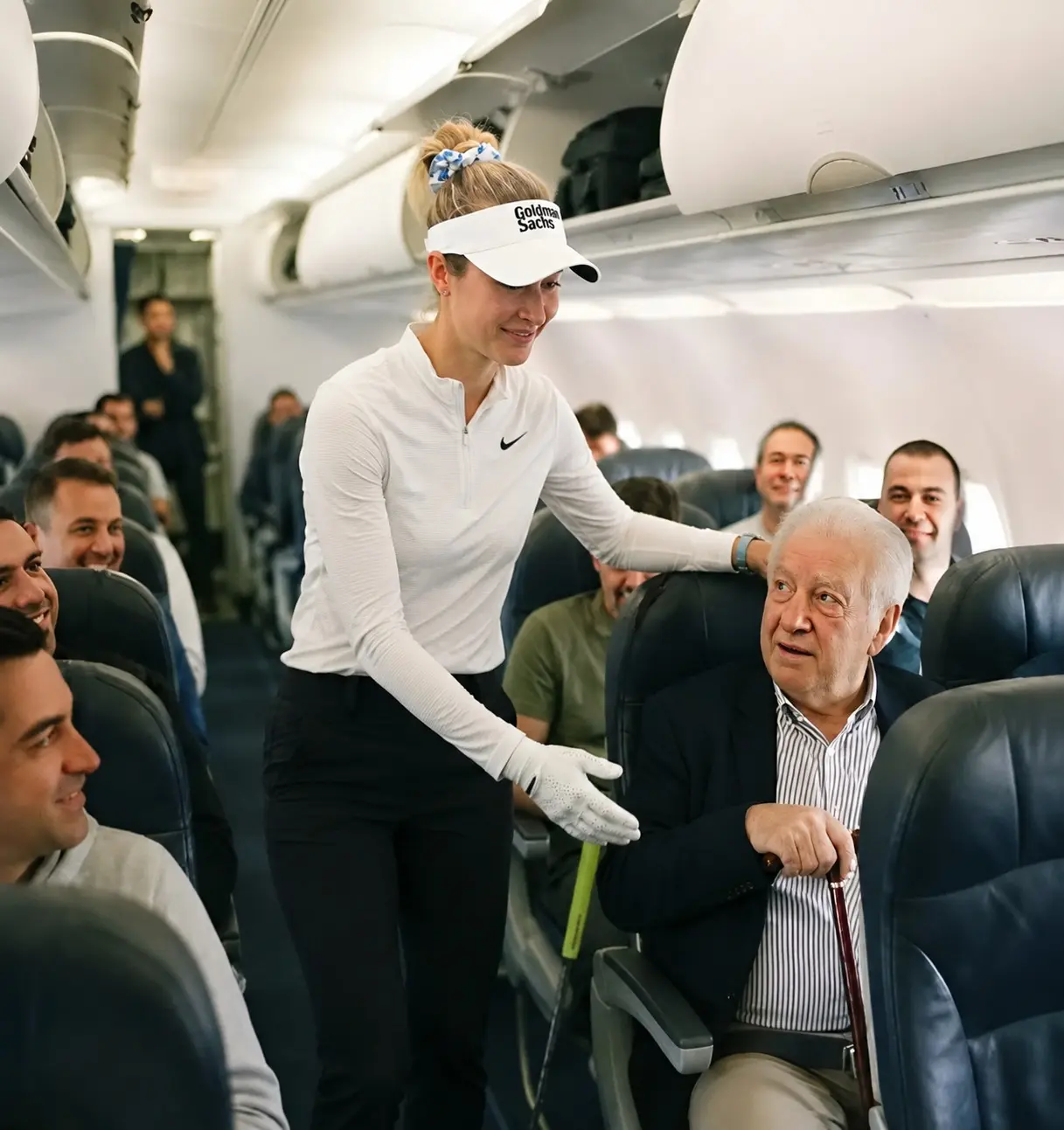 Cover Image for The golf world has been left stunned after world number one Nelly Korda touched an entire commercial flight with an incredible act of compassion.