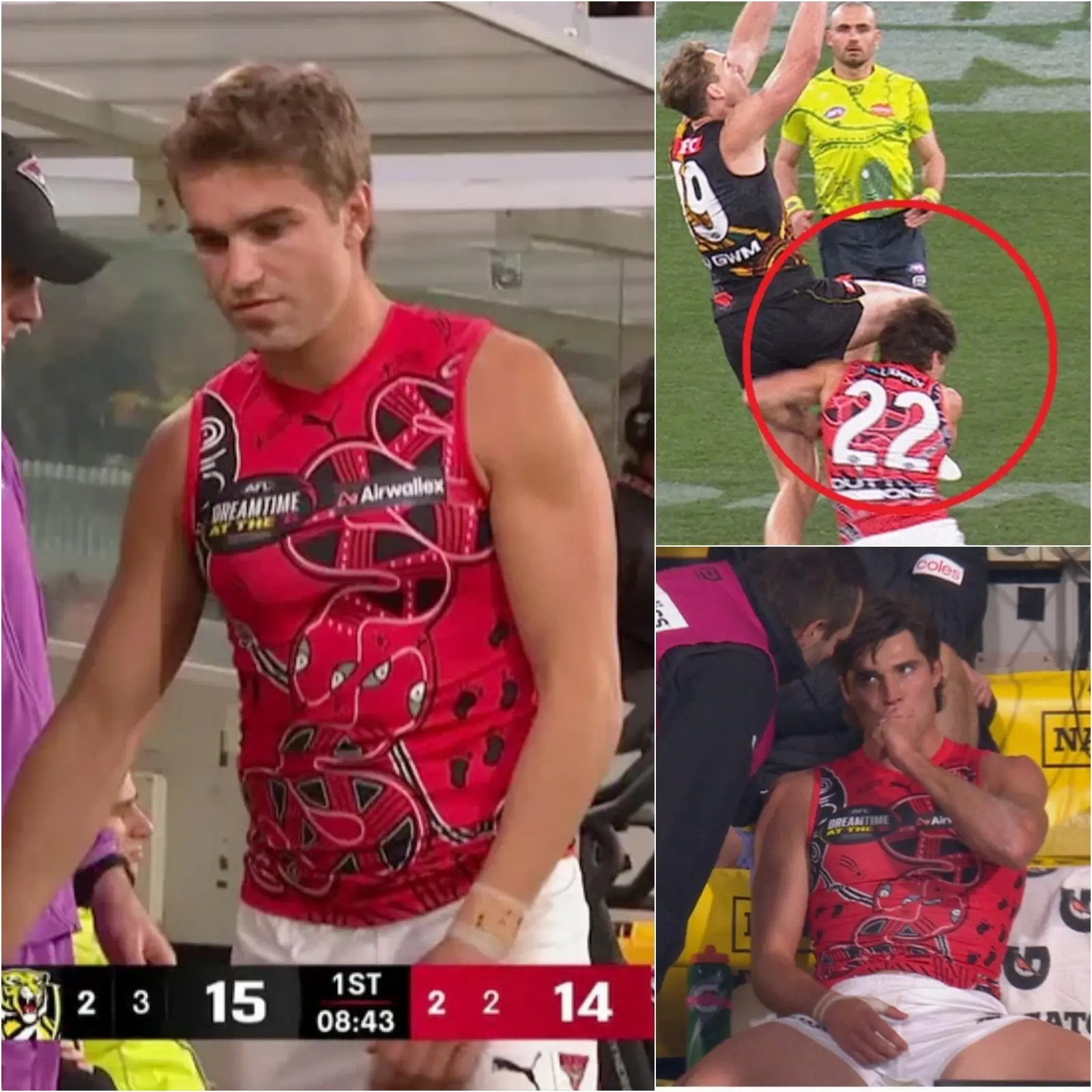Cover Image for đ±đ±DONS NIGHTMARE âREVISITEDâ :Essendon has been hit with another âridiculous injury tollâ. FOUR players have come to the bench with injury issues ⊠in the first half alone!