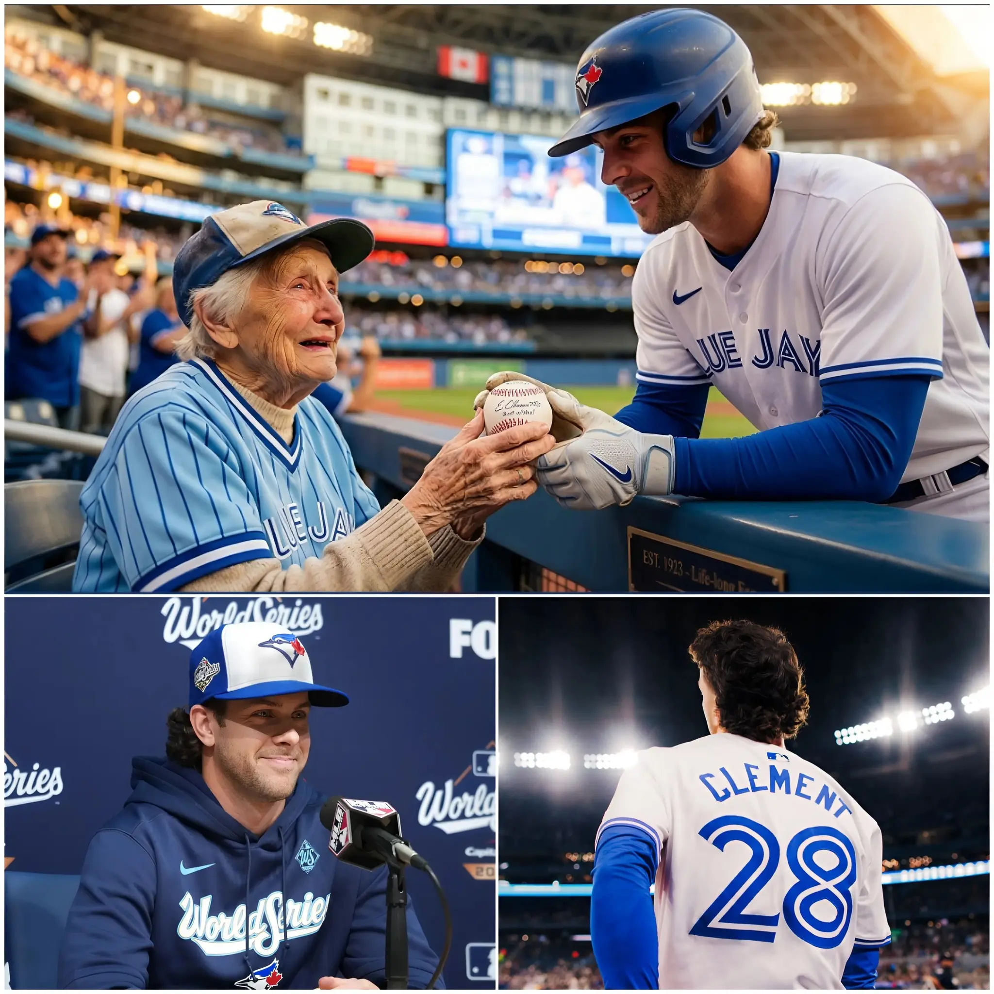 Cover Image for 🔴AN EMOTIONAL MOMENT IN TORONTO: Blue Jays player Ernie Clement steps into the stands to present a signed baseball to a 100-year-old fan who has shown a lifetime of loyalty.