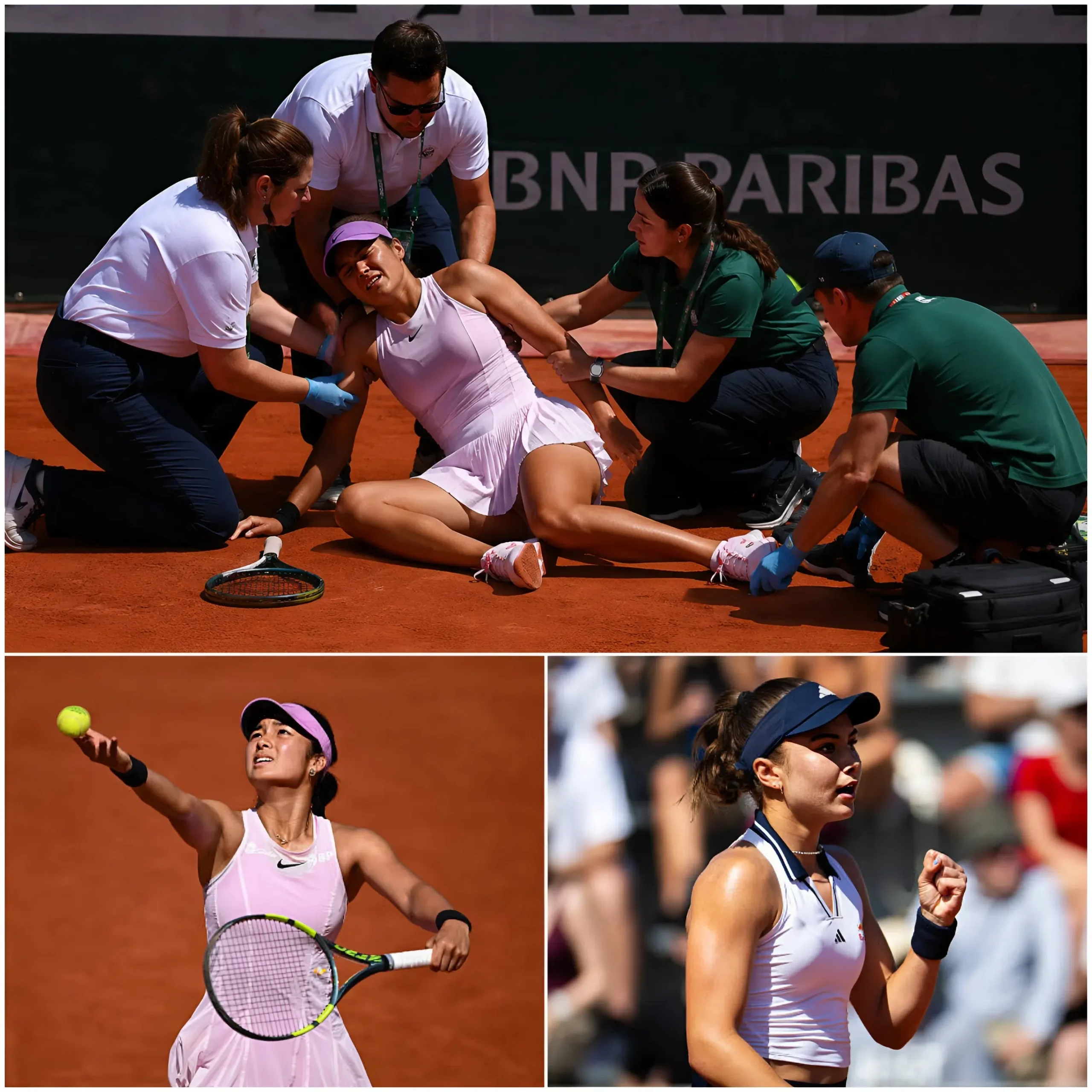 Cover Image for A MOMENT OF SILENCE: Alex Eala COLLAPSES after her final shot against Iva Jovic, bursting into tears on the court, her hands trembling so much she couldn’t stand up! 😢🎾