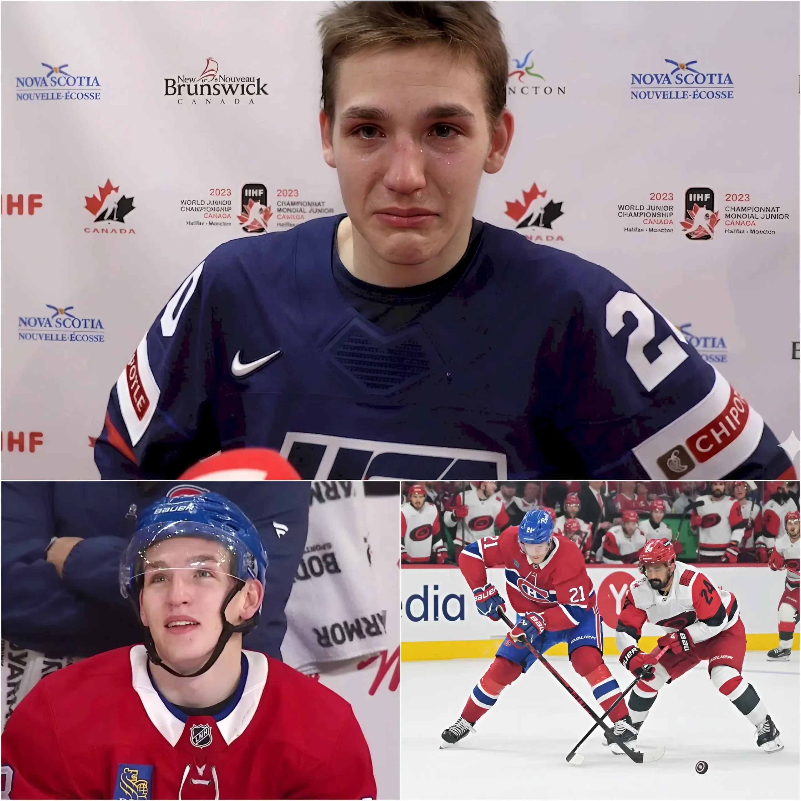 Cover Image for 😭 SURPRISE : Lane Hutson a fondu en larmes en révélant la raison pour laquelle il ne pouvait pas participer au Game 4 contre les Carolina Hurricanes :
