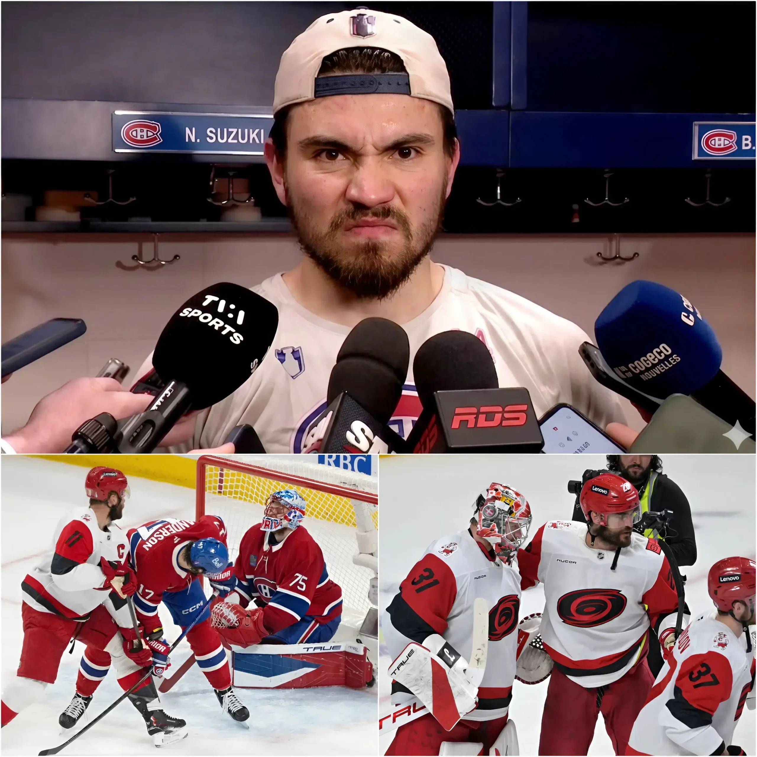 Cover Image for 🔥 EXPLOSIF : Après quelques heures de silence, le capitaine des Canadiens de Montréal, Nick Suzuki, est apparu dans une courte interview publique pour ACCUSER 5 joueurs des Hurricanes de la Caroline d’avoir commis une tricherie flagrante. Nick affirme avoir découvert un petit dispositif noir dissimulé sous la couche