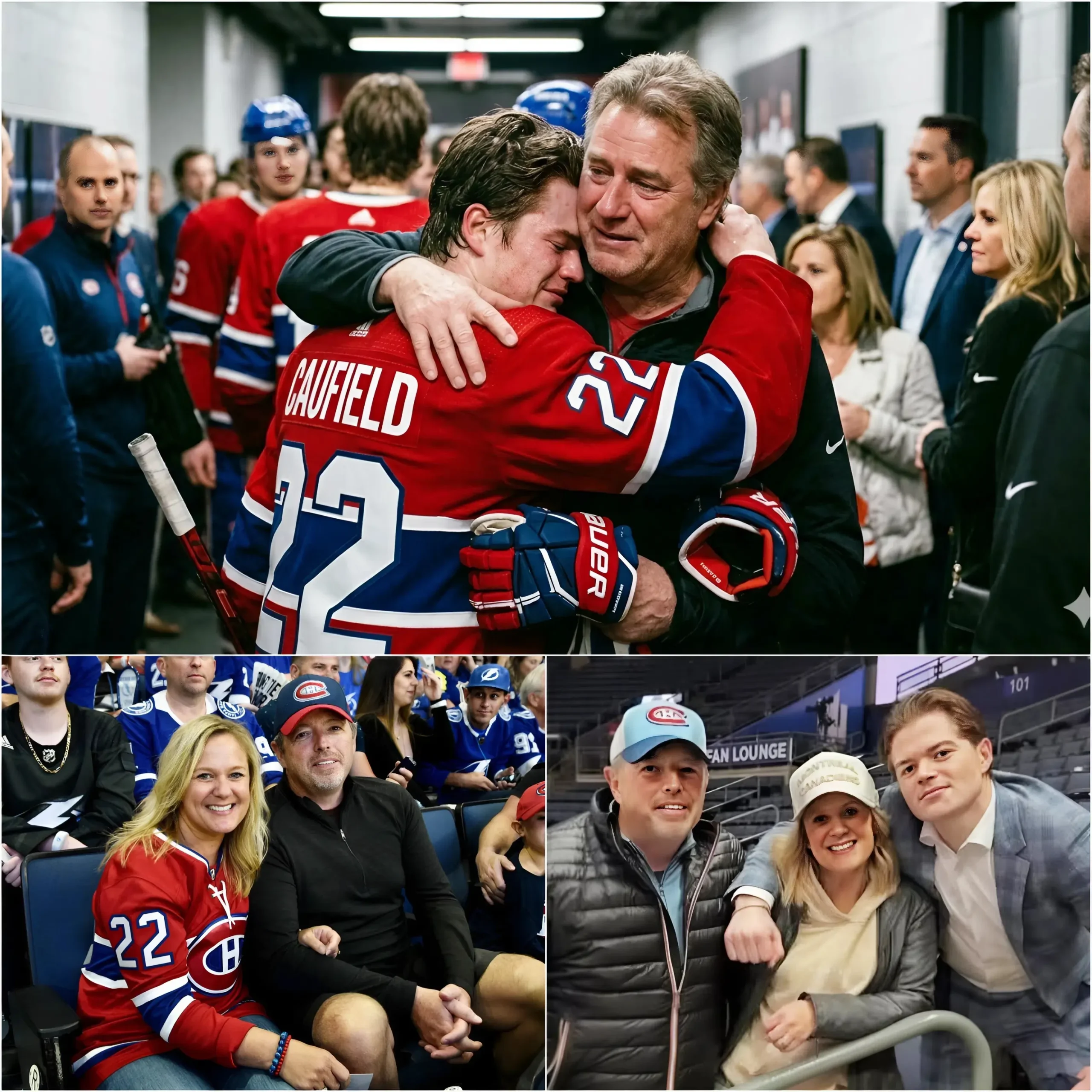 Cover Image for 👵💖👦 ÉMOUVANT : Après la défaite lors du match 5, Cole Caufield ne voulait voir personne. Il s’est discrètement dirigé vers le parking à 2 heures du matin. À sa grande surprise, son père — celui qui l’a initié au hockey dès l’âge de 4 ans — l’attendait encore sous une fine pluie.