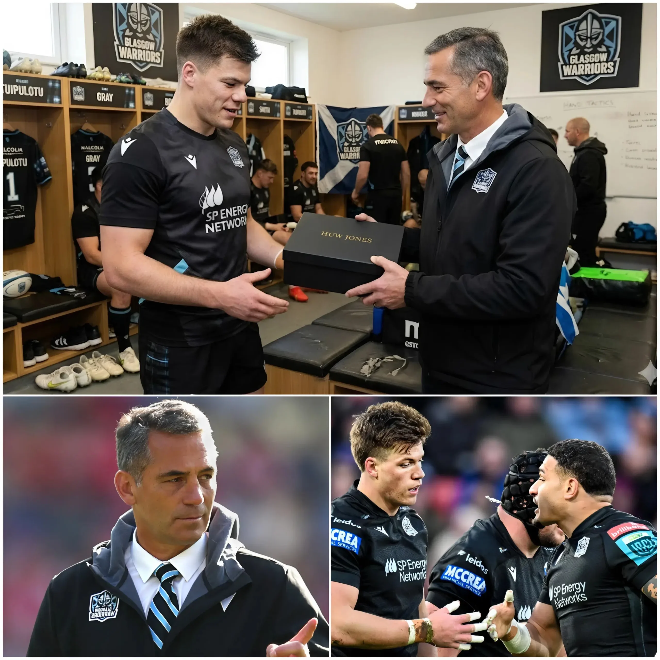 Cover Image for 🔴10 MINUTES AGO: Head coach Franco Smith has given a SPECIAL GIFT to Huw Jones after the Glasgow Warriors secured a place in the URC semi-finals.