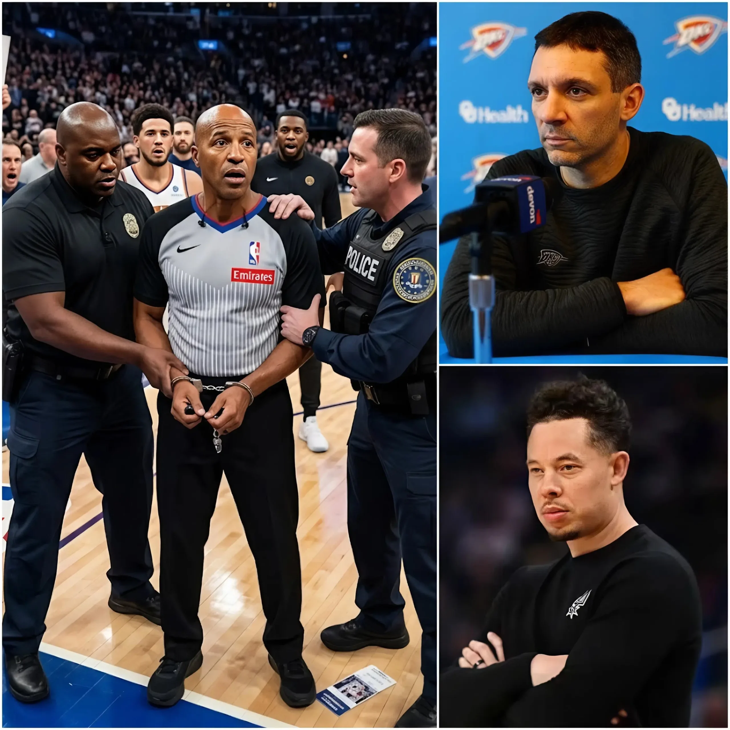 Cover Image for 🚨 BREAKING: The Game 7 result of the 2026 NBA Playoffs between the San Antonio Spurs and the Oklahoma City Thunder has reportedly been annulled Referee Marc Davis is said to have been taken into custody as part of an unprecedented investigation, described as the biggest scandal in NBA history and one of the most shocking ever seen in the United States.