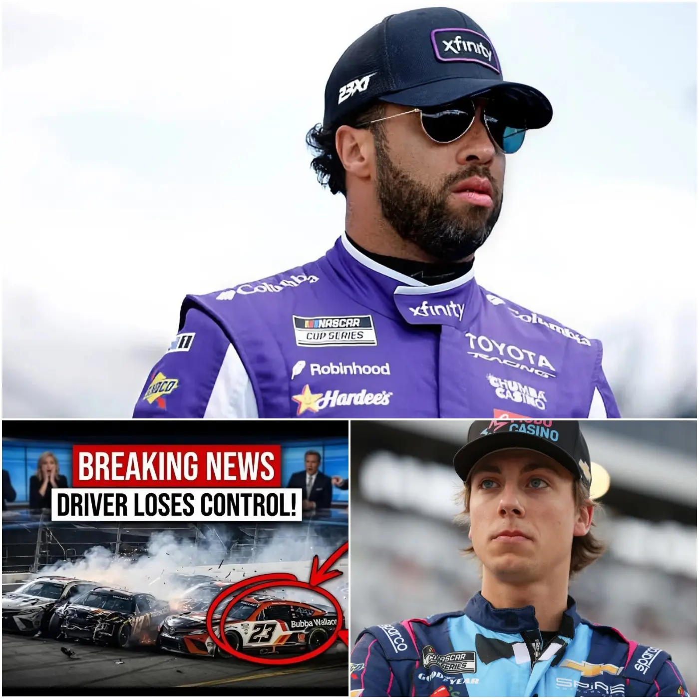 Cover Image for 🚨🏁 “THAT WAS A RECKLESS MOVE THAT CANNOT BE FORGIVEN!” Bubba Wallace could not contain his anger as he publicly blasted Carson Hocevar immediately after the race. The American driver demanded that NASCAR officials launch a full official investigation into dangerous driving and alleged intentional contact during the FireKeepers Casino 400.
