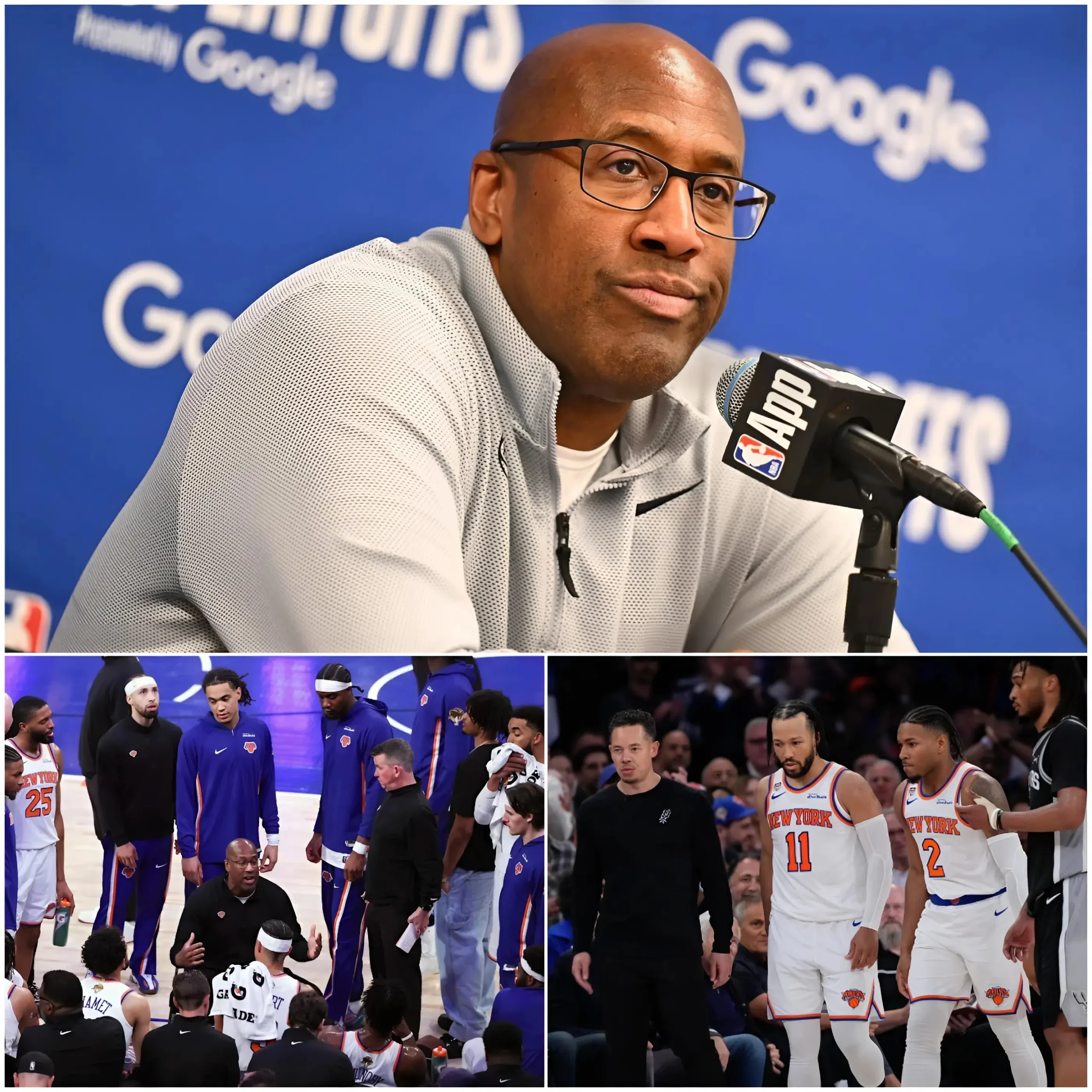 Cover Image for 🔴 15 MINUTES AGO: New York Knicks head coach Mike Brown unexpectedly revealed the possibility that two key players could miss Game 4 of the NBA Finals. According to Brown, both players experienced physical issues late in Game 3, and their availability for the upcoming matchup remains highly uncertain.