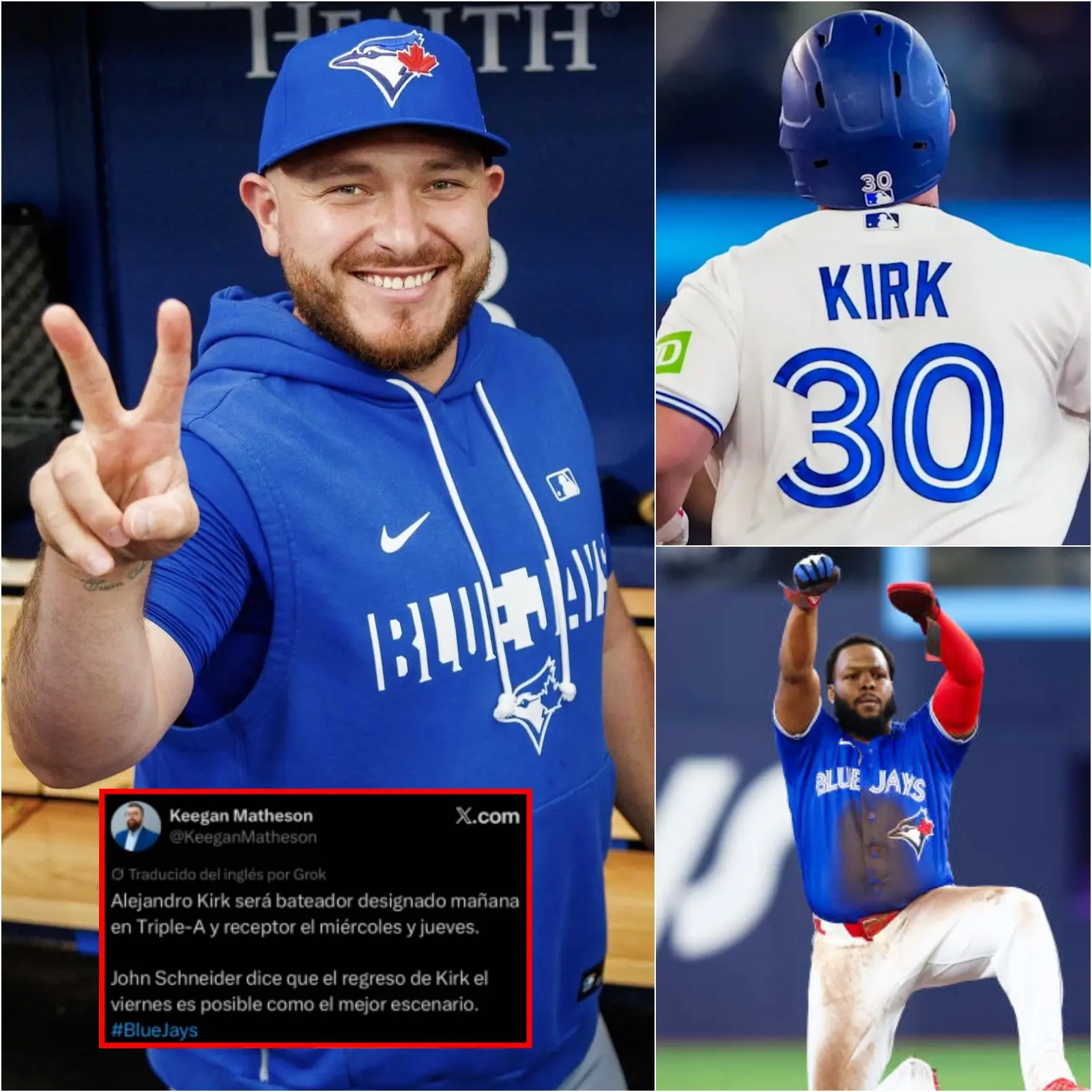 Cover Image for BREAKING NEWS: Alejandro Kirk is about to return – The Toronto Blue Jays have received a significant boost as Alejandro Kirk continues his recovery journey and has officially been transferred to the Buffalo Bisons Triple-A for rehabilitation.