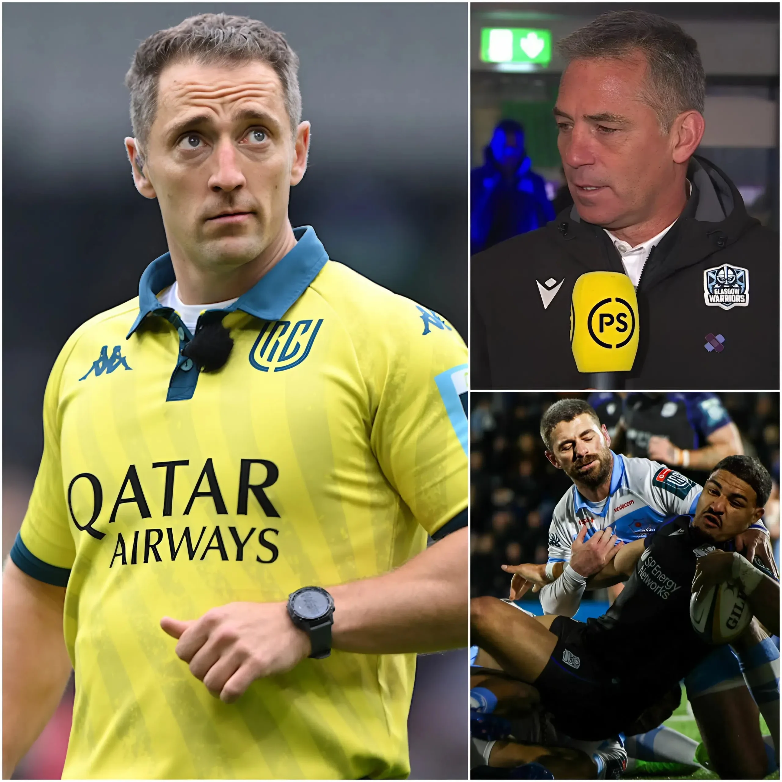 Cover Image for “I TRULY REGRET MY DECISIONS!” — URC referee Andrew Brace, who officiated the semifinal between the Glasgow Warriors and the Bulls, has publicly apologized to Warriors supporters following a series of controversial decisions during the match