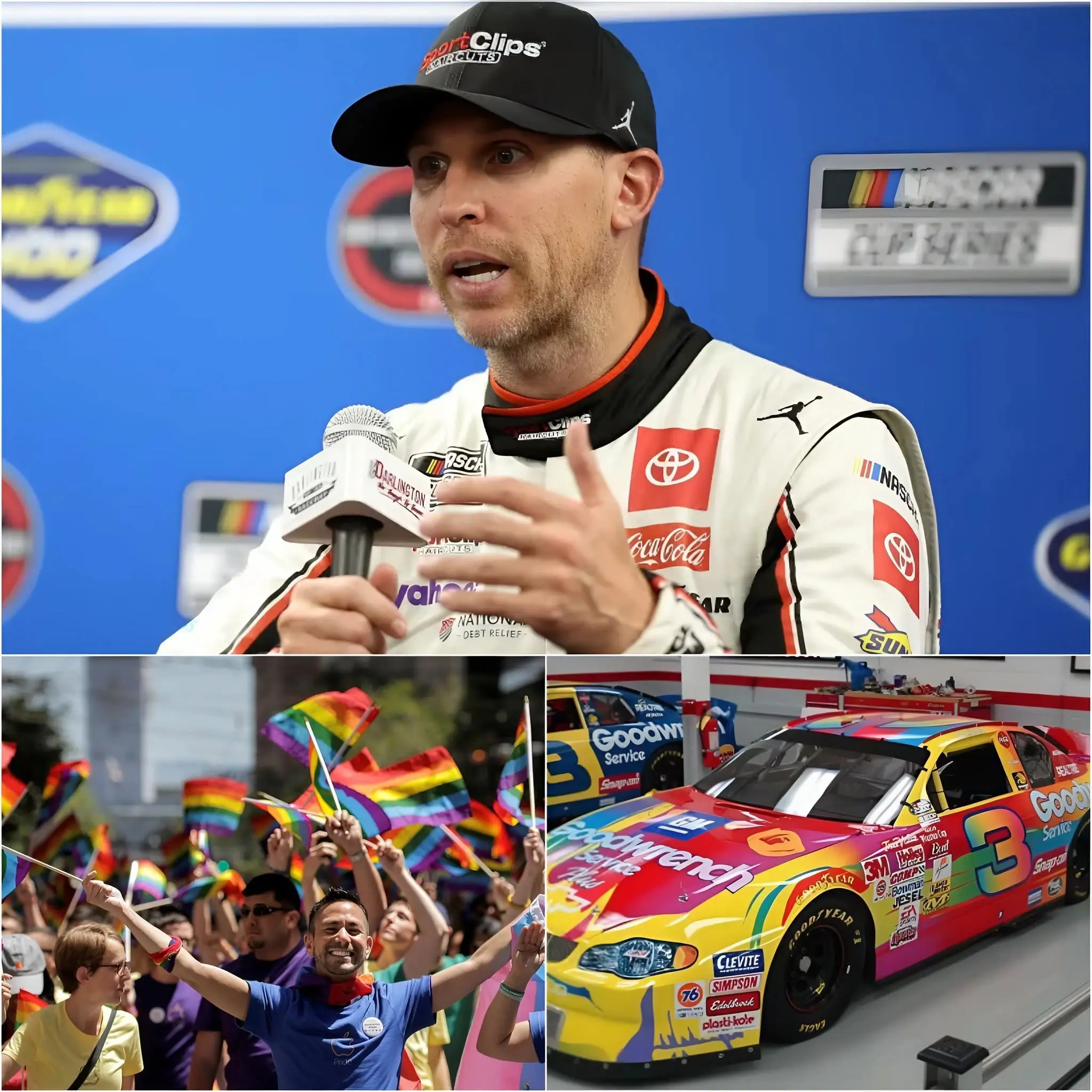 Cover Image for 🚨🚨 NASCAR EARTHQUAKE: “I will never betray my values just to please the crowd!” — According to multiple reports, Denny Hamlin has sparked a fierce wave of controversy in the racing world after refusing to participate in a rainbow-themed promotional event intended to honor the LGBTQ community.