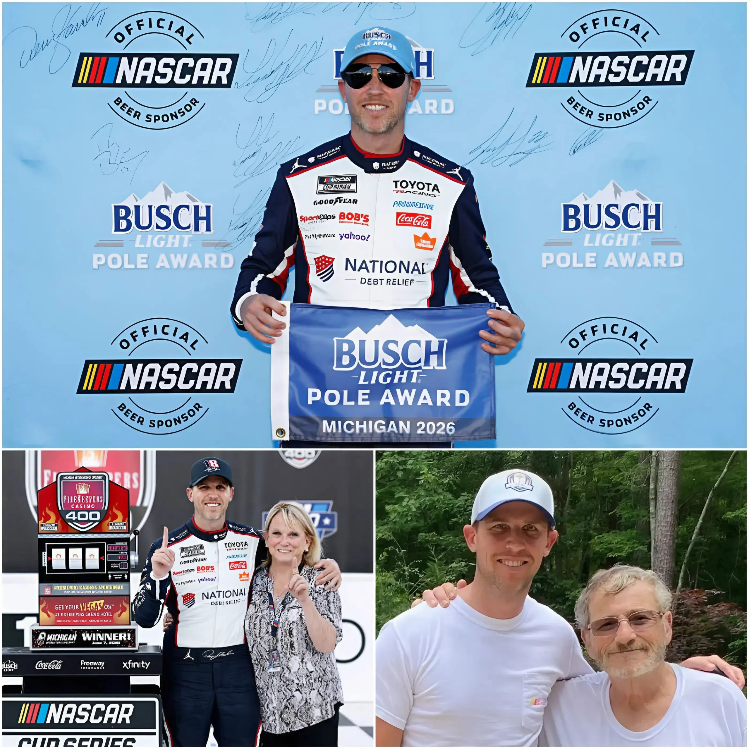 Cover Image for 🏁❤️ “MY DAD TAUGHT ME SOMETHING MORE IMPORTANT THAN WINNING.” Denny Hamlin has stunned the NASCAR community after his victory at the 2026 FireKeepers Casino 400, making an unexpected decision immediately after the race.