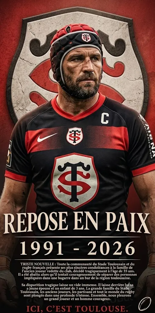 Cover Image for 💔C’est vraiment navrant. : L’ensemble de la communauté française du rugby présente ses plus sincères condoléances à la famille de l’ancienne star du Stade Toulousain, décédé tragiquement à l’âge de 35 ans après avoir été abattu alors qu’il tentait d’interrompre une bagarre dans un bar local
