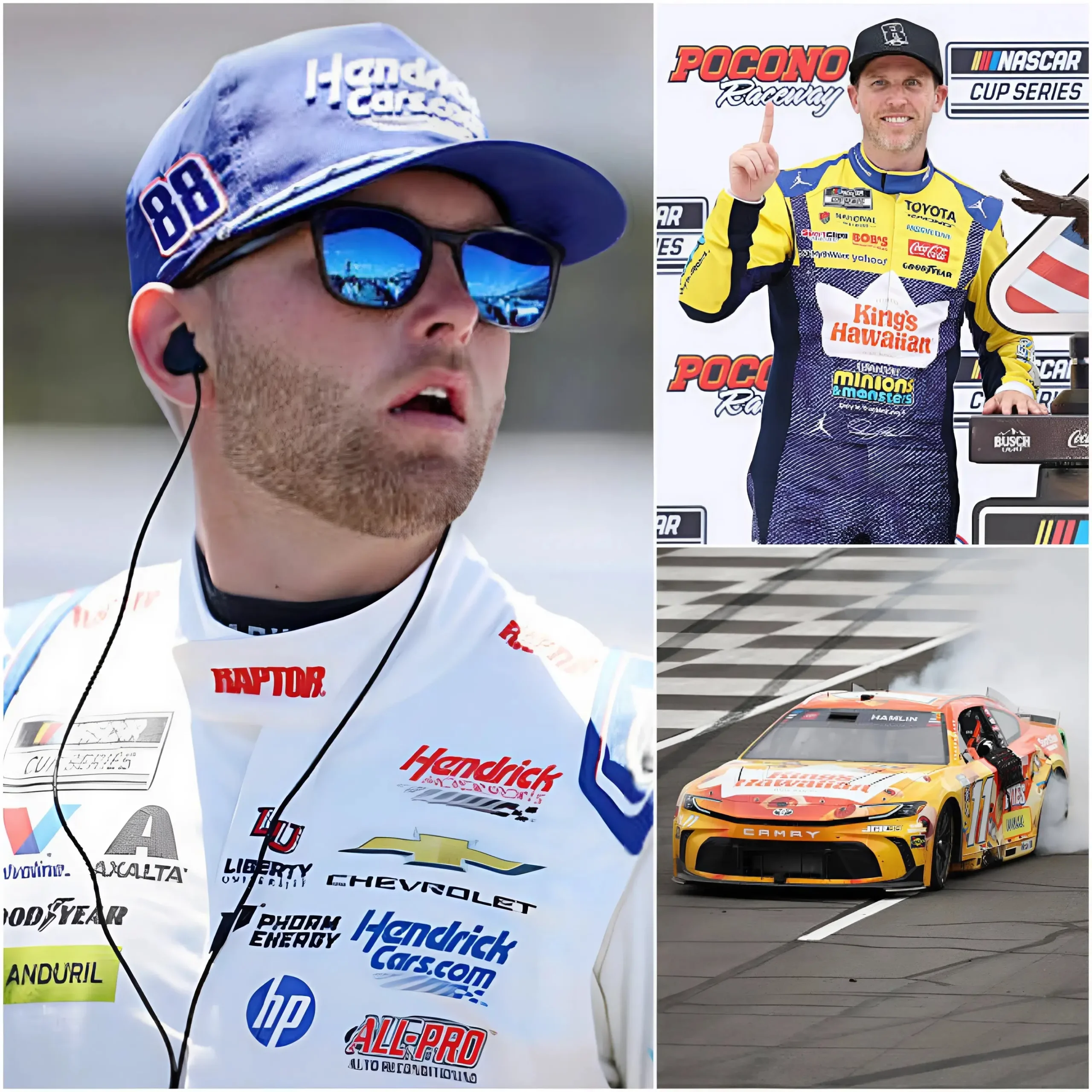 Cover Image for 🚨🚨 “If they want Denny Hamlin to win at all costs, they might as well hand him the title of the Great American Getaway 400 right now and stop forcing us to compete in these meaningless races.” William Byron has accused the organizers of the Great American Getaway 400, claiming that they handled a crucial situation on the track unfairly.